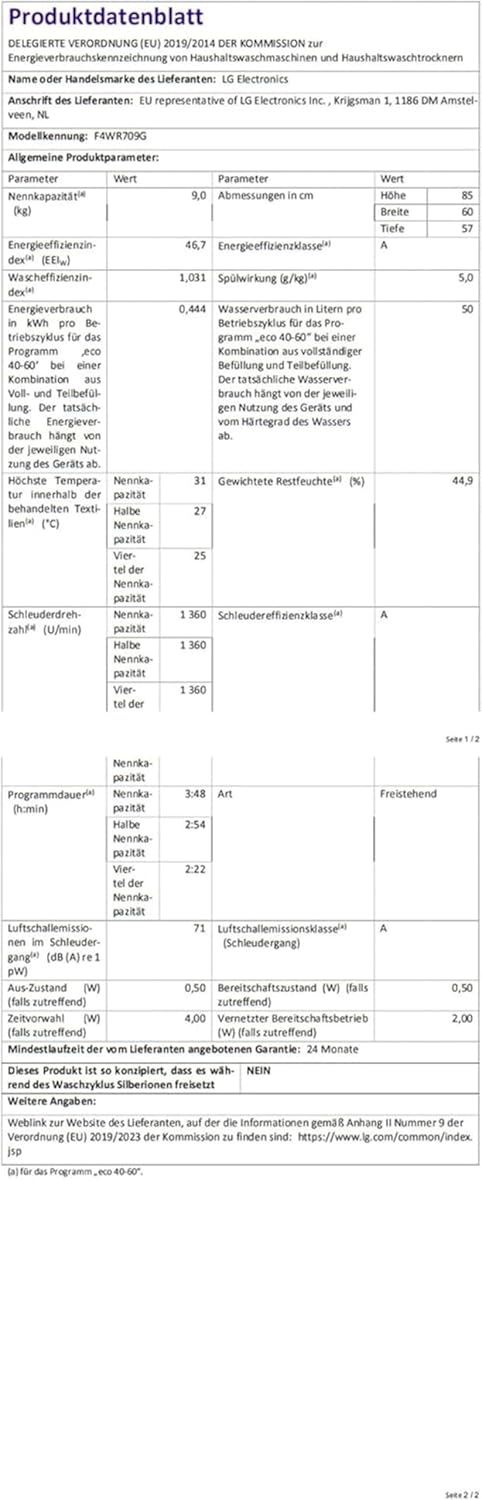 LG F4WV7080, Klasse A, Frontlader-Waschmaschine 8 kg, 1400 U/Min, AI Direct Drive, Wi-Fi, Tiefenreinigung mit Dampf, Groe Kapazitt, TRIPLE A, Auentür aus Sicherheitsglas, 62 x 60 x 85 cm  Wei
