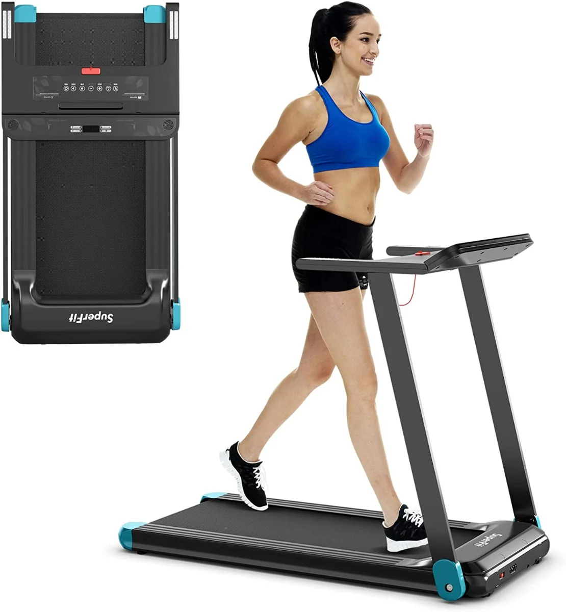 Tapis de course electrique tapis de fitness pliable pour maison avec application de contrle bleu 20_0009499