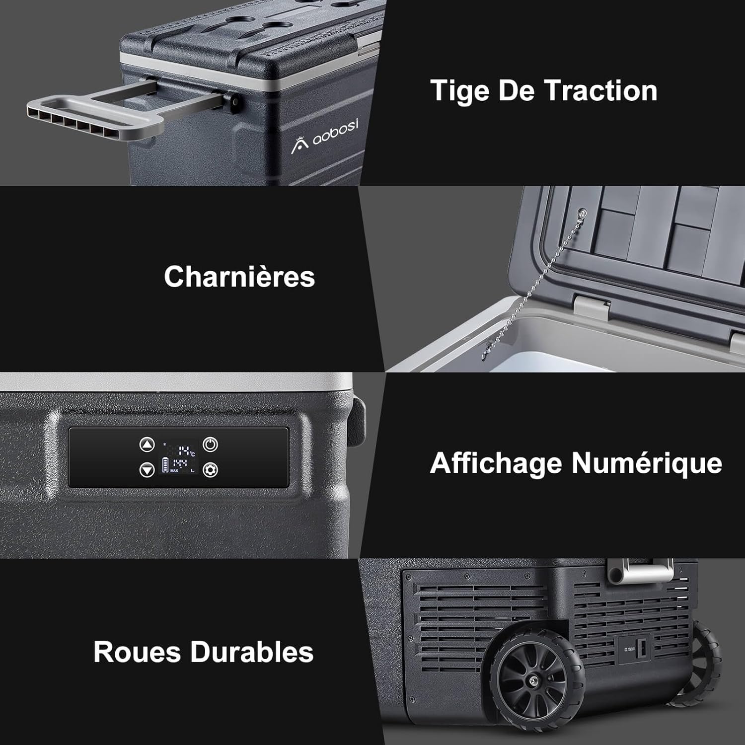 AAOBOSI 45L Glacière à Compresseur, Glaciere Électrique -20℃ à 20℃, Frigo Camion APP&Bouton Contrôle, 12/24V DC et 100-240V AC Glaciere Camping Pour Voiture, Camion, Bateau et Prise De Courant