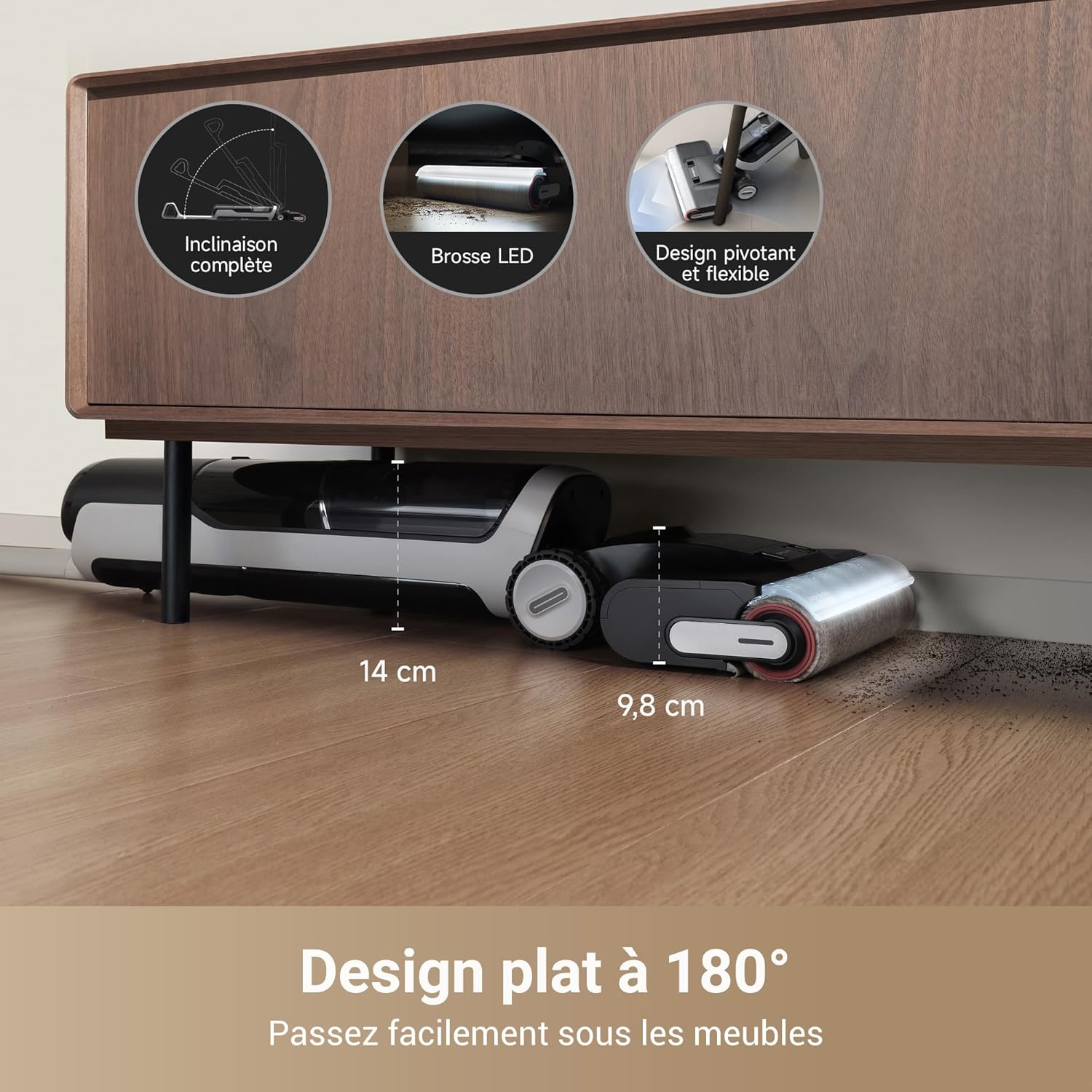 DREAME H14 Pro Aspirateur Laveur Sec Et Humide, Design Plat à 180°, Nettoyage de la Brosse à 60 °C, Séchage en 5min, Distribution Automatique de la Solution, Contrôle par Application, 18 kPa