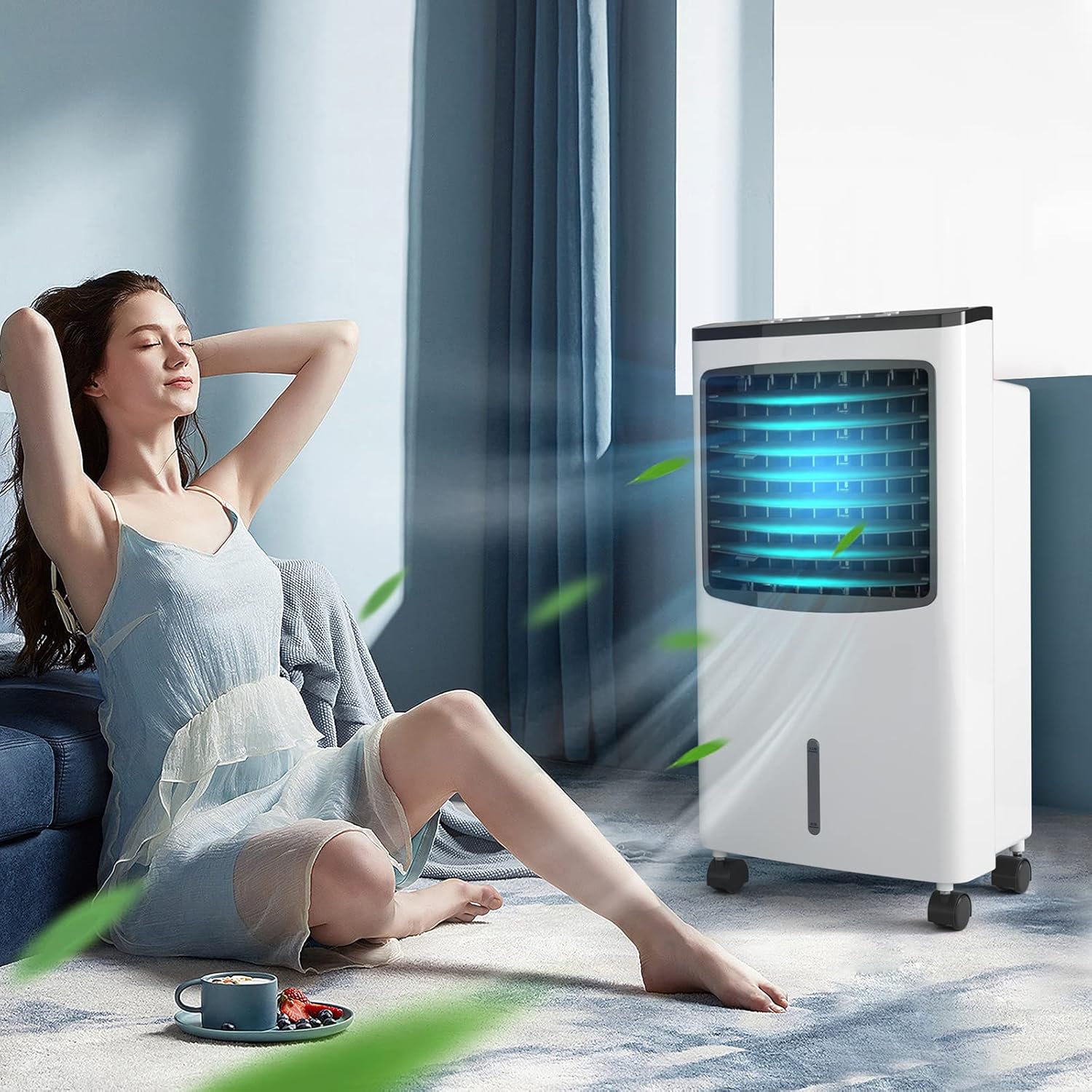 RELAX4LIFE Rafraîchisseur d’Air Mobile avec Humidificateur et Purificateur, 3 Mode de Vitesse, Climatiseur avec Réservoir d'Eau 8L et Filtre Amovible et Lavable pour Chambre, Bureau, Salon