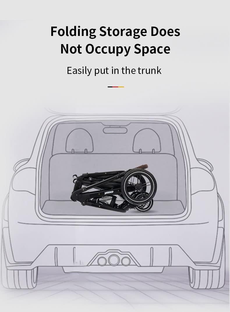 GLOKID Poussette 3 en 1, Poussettes Combinée Portable Pliant en Un Clic，Poussette Canne Poignée Réglable en Hauteur, Poussettes Combinée Paysage Haut Cadre en Aluminium (X1 NOIR)