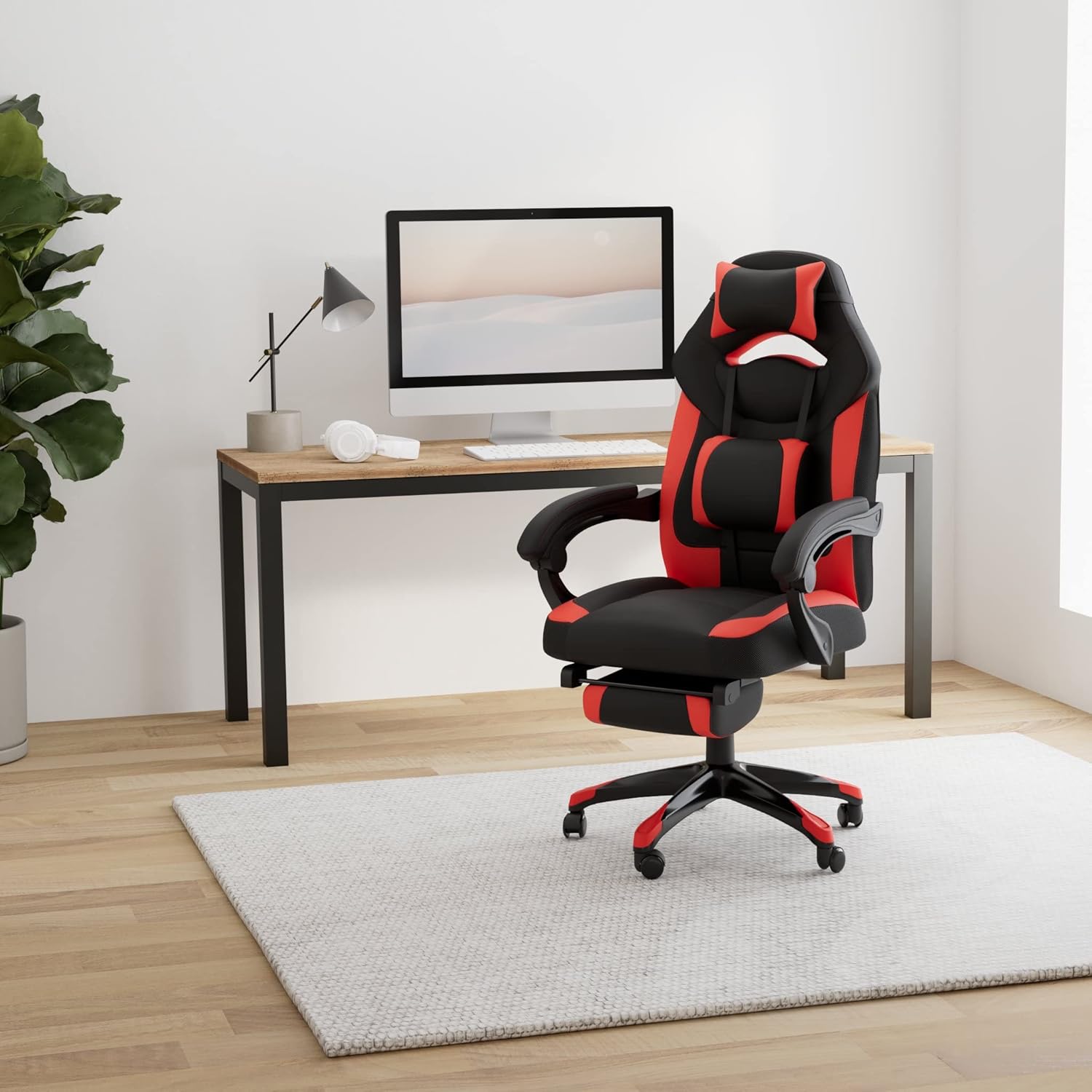 SONGMICS Fauteuil Gamer Ergonomique, Chaise Gaming, Fauteuil de Bureau, avec Repose-Pieds télescopique, Appui-tête réglable, Support Lombaire, capacité de Charge 150 kg, Gris et Noir OBG77BG