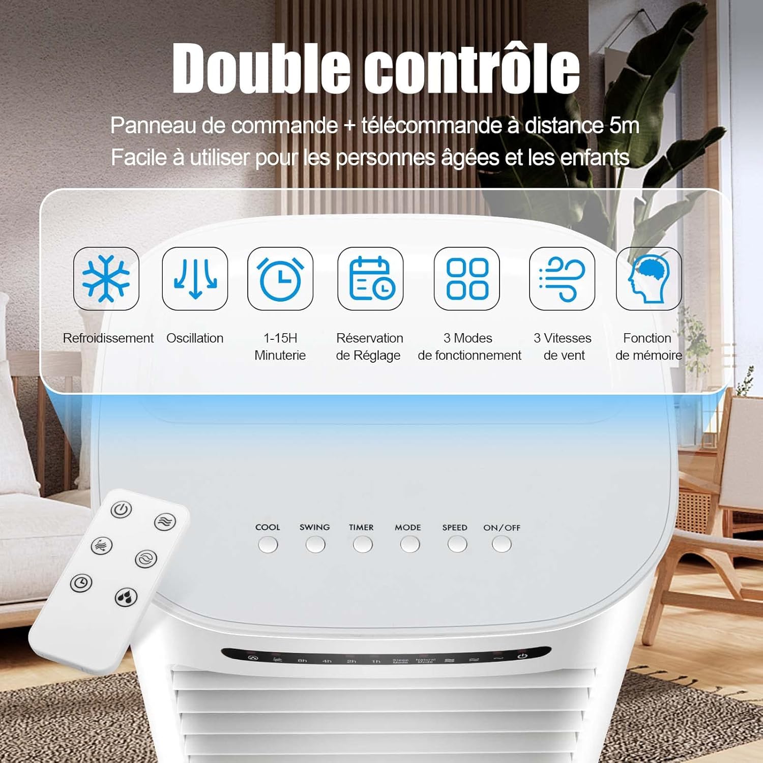 RELAX4LIFE Rafraîchisseur d’Air Mobile avec Humidificateur et Purificateur, 3 Mode de Vitesse, Climatiseur avec Réservoir d'Eau 8L et Filtre Amovible et Lavable pour Chambre, Bureau, Salon