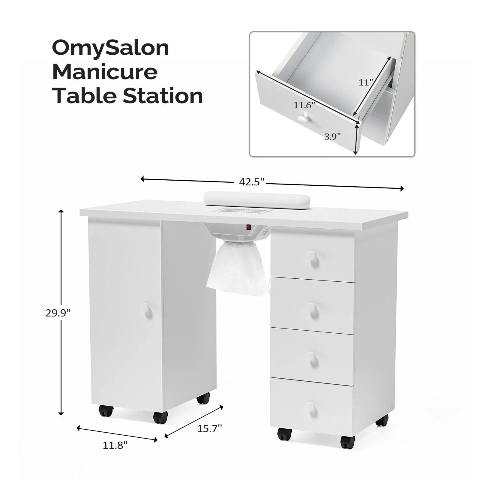 OmySalon Manicure Table Nail Desk w/Electric Downdraft Vent