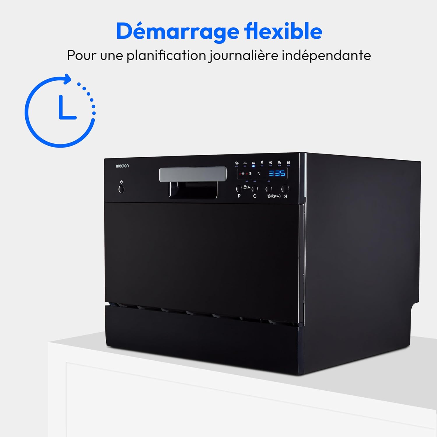 MEDION Lave-vaisselle de table (capacité 6 couverts, 7 programmes de nettoyage, affichage LED, 47 dB, MD37496) blanc