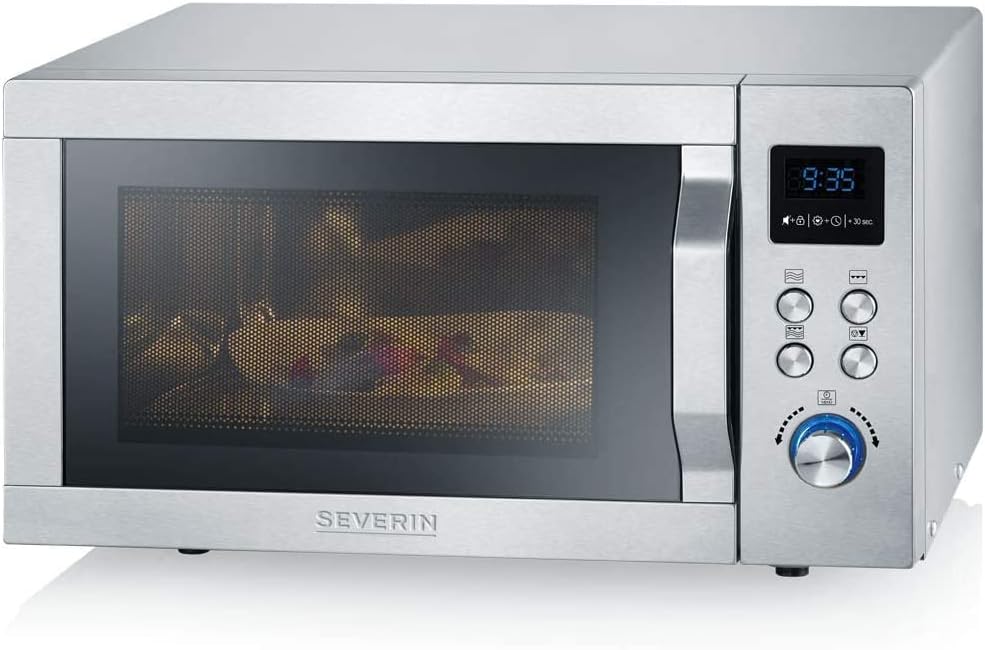 SEVERIN Four à micro-ondes 30 L, 2 500 W, avec fonction gril et chaleur tournante, avec 5 niveaux de puissance, 10 programmes automatiques, Inox/Noir, MW 7775