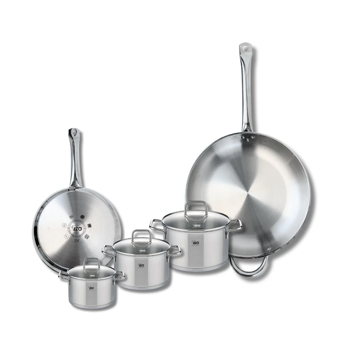 Ensemble de 2 Poêles de cuisson 24 et 32 cm et 3 faitouts 12, 14 et 16 cm Elo Profi Citrin Elo