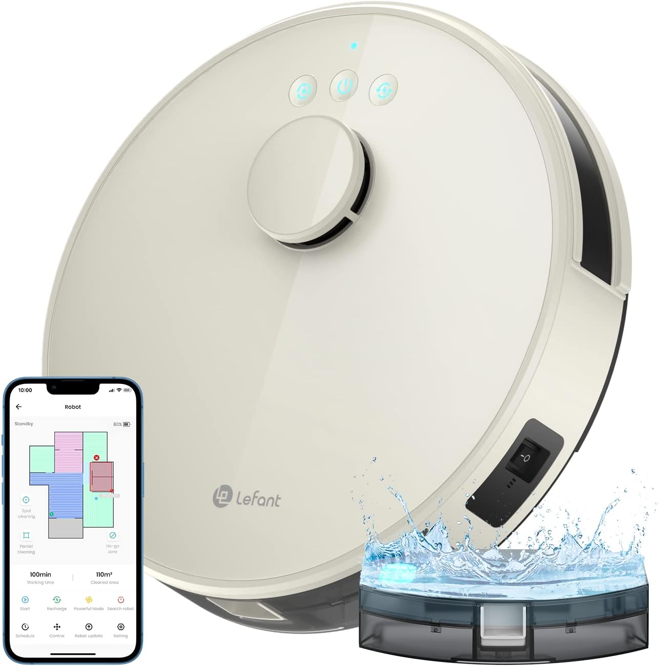 Lefant Robot Aspirateur Laveur Robot 2 en 1 4000Pa,Navigation LiDAR,Cartographie Multi-étage,Zones Virtuelles, Connecté Alexa/APP/WiFi,Idéal pour Poils d'animaux Tapis Sols Durs,M1 Champagne