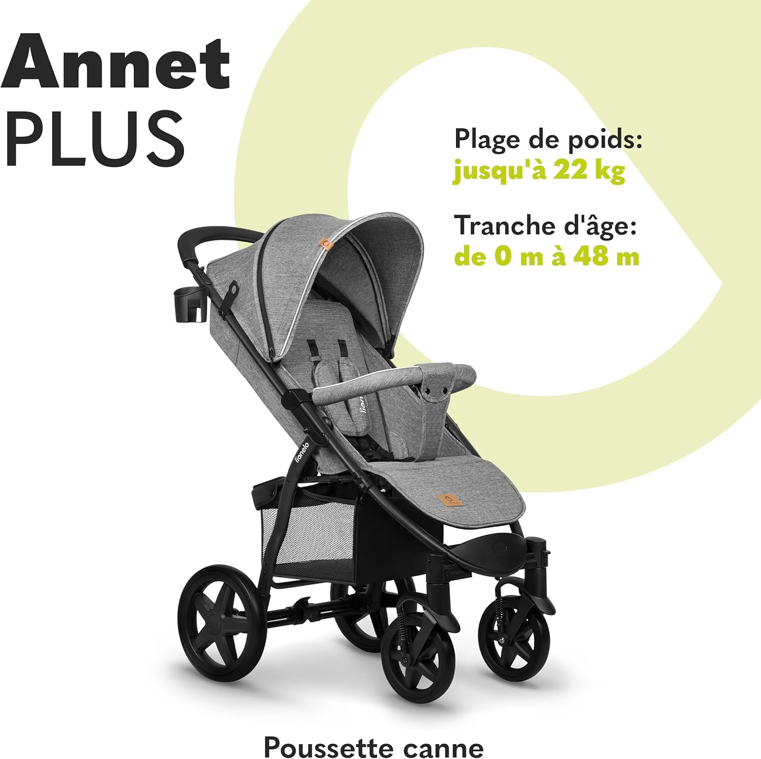 LIONELO Annet Plus poussette bebe à 22 kg, auvent avec fenêtre, roues EVA, chancelière moustiquaire porte-gobelet, réglage du dossier jusqu’à la position couchée (Dreamin, PLUS)
