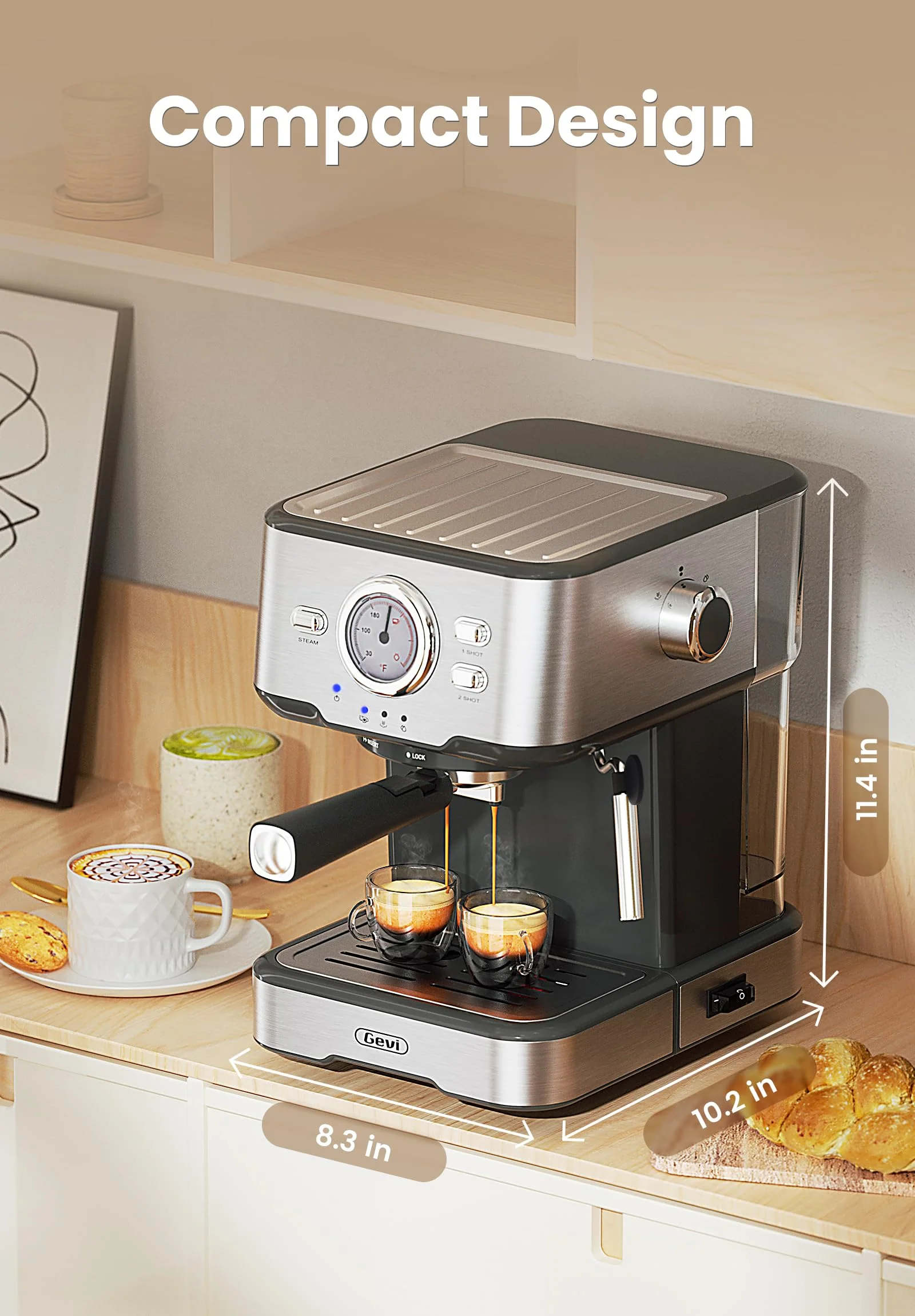 Gevi Espresso Machine with Milk Frother Steam Wand