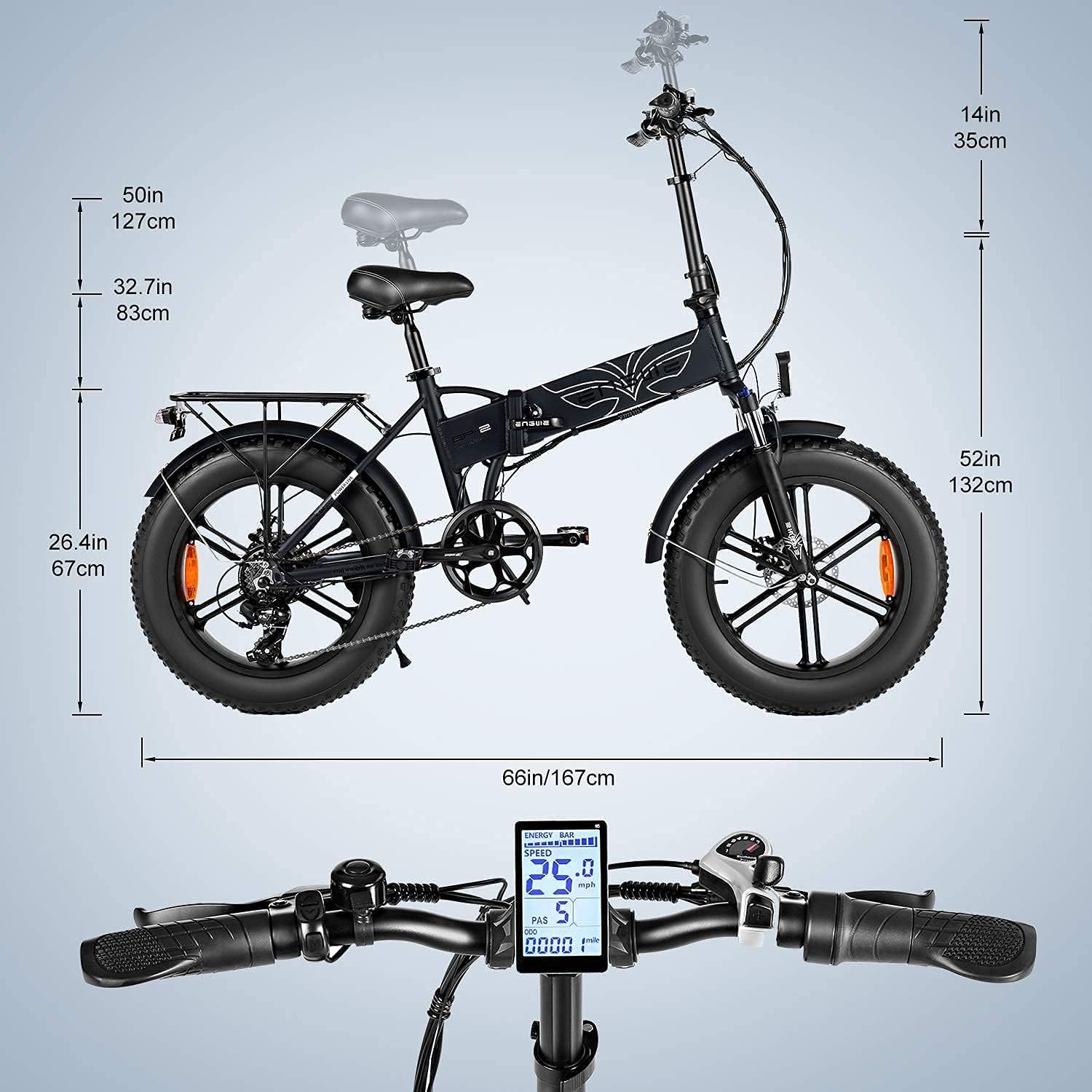 ENGWE EP-2 Pro Vélo électrique Pliable 20 × 4.0 Fat Bike Electrique 7 Vitesses avec Batterie Amovible 48V 13Ah Autonomie 120km Tout-Terrain & VTT & Plage & Neige