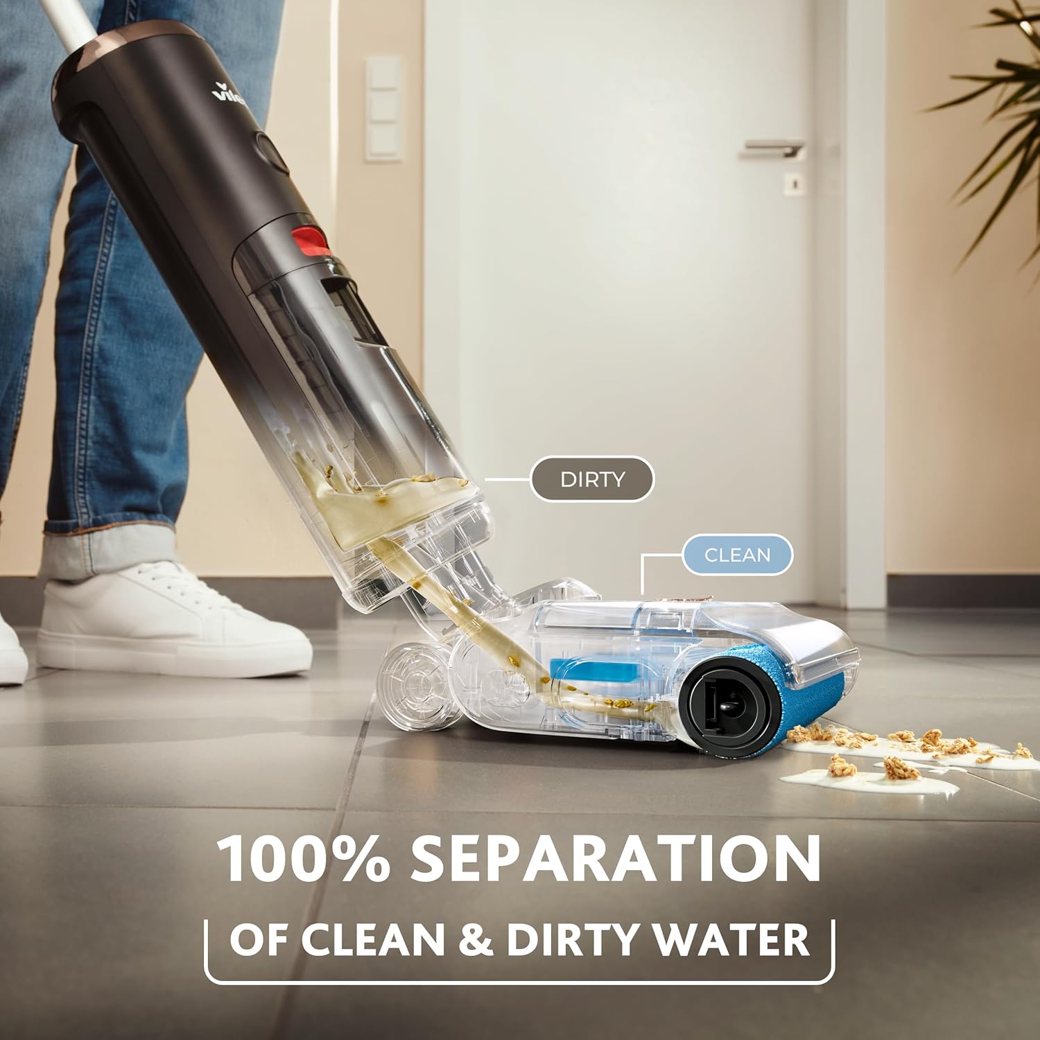 Vileda PureClean S5, Aspirateur Laveur sans Fil, Aspirateur Sec et Humide, Nettoyeur de Sol Intelligent sans Fil, Auto-Nettoyant et Léger, Longue Durée de Vie