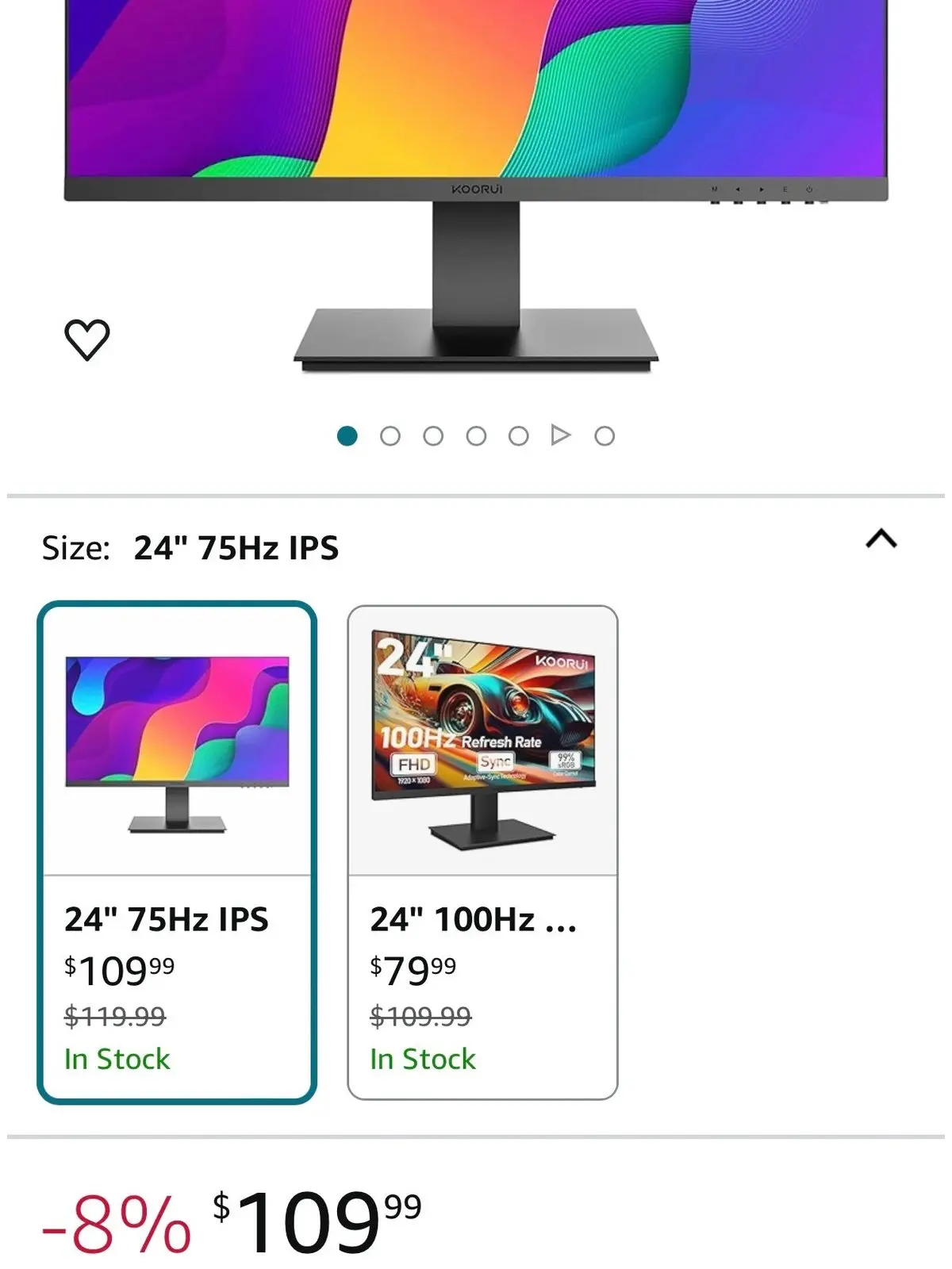 KOORUI 24 Inch Computer Monitor, FHD(1920 x 1080p) PC Monitors, 75Hz IPS Display, HDMI, VGA, 99% SRGB, 75 x 75 mm VESA Mountable, Frameless, Flicker-Free,