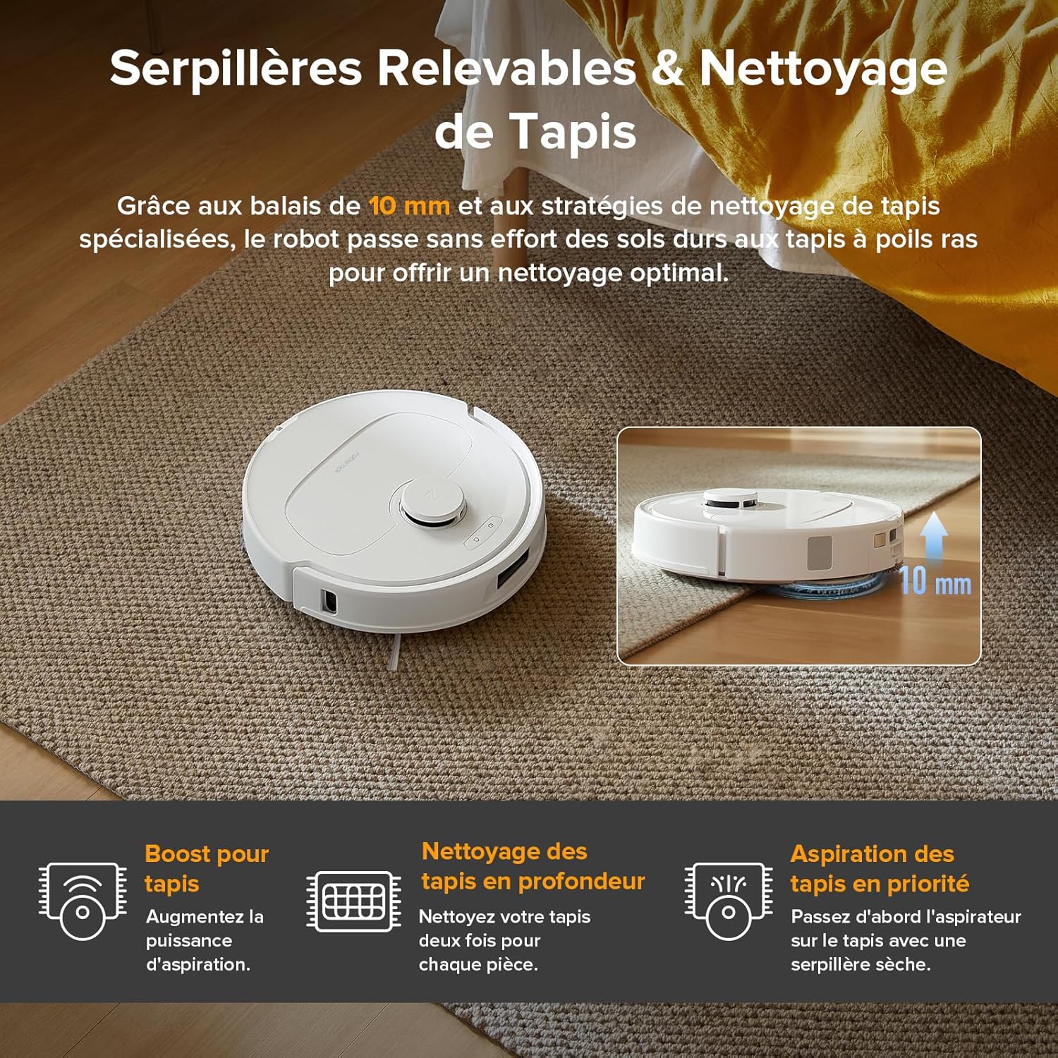 roborock QV 35A Aspirateur Robot Laveur, 8000Pa HyperForce, Station Multifonctionnelle, Serpillière Rotative 200 TR/Min & Relevable 10mm, Anti-enchevêtrement, Évitement d'obstacles, Cartographie, APP