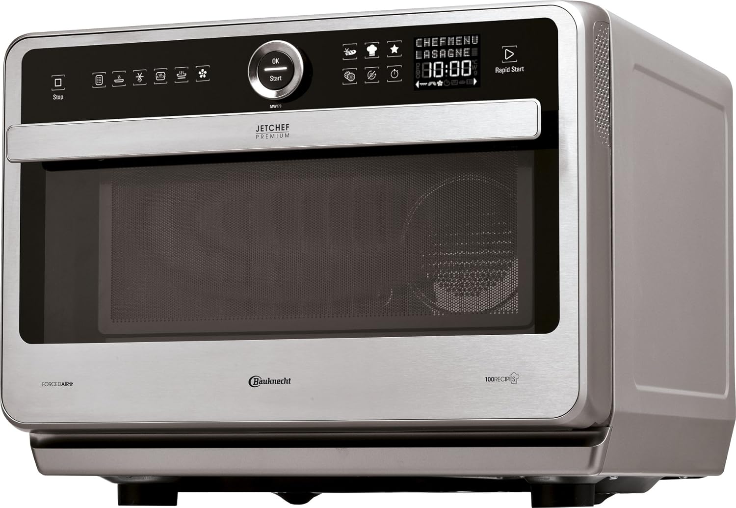 Bauknecht Jet Chef MW 179 IN Micro-Ondes Multifonction 5 en 1 en Acier Inoxydable, 1000 W, 33 L d'espace de Cuisson, Air Chaud 1500 Watt, Gril à quartz 1200 W, Fusion, Fonction de décongélation rapide