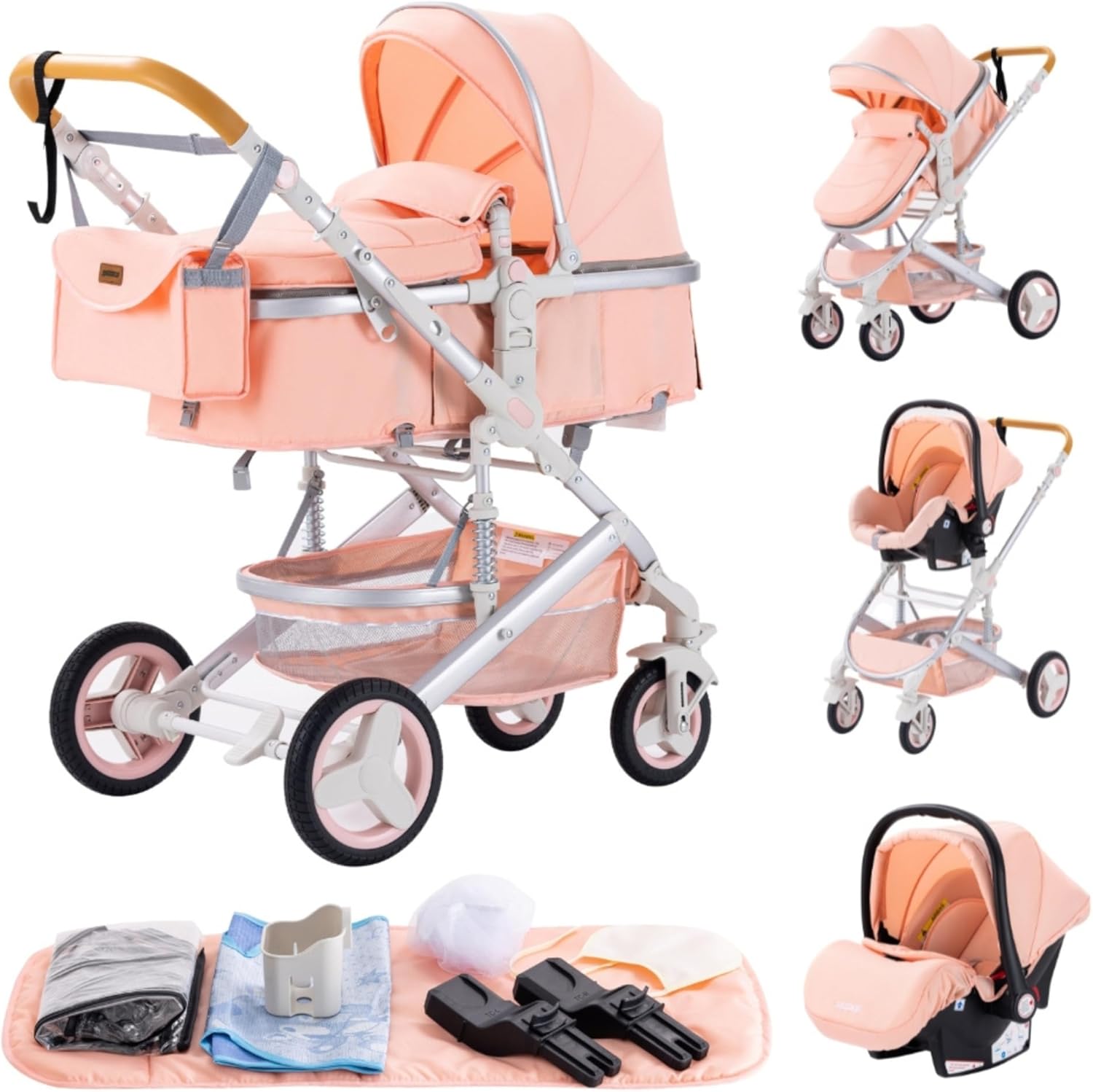 YAZOCO Poussettes 3 en 1 Citadines Poussettes Combinées Poussette Tricycle Baby Walker Poussette Haute Paysage Poussettes Pliantes Trolley Bébé Landau pour 0-36 (1 Noir)