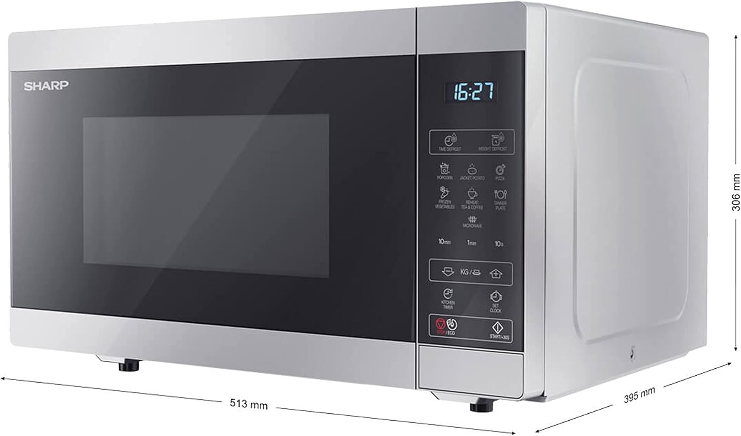 Sharp YC-MS51EB Micro-ondes sans grill de 25 litres, contrôle numérique, micro-ondes: 900 W, 5 niveaux de puissance micro-ondes, plaque tournante, serrure enfant, fonction ECO, couleur noire.