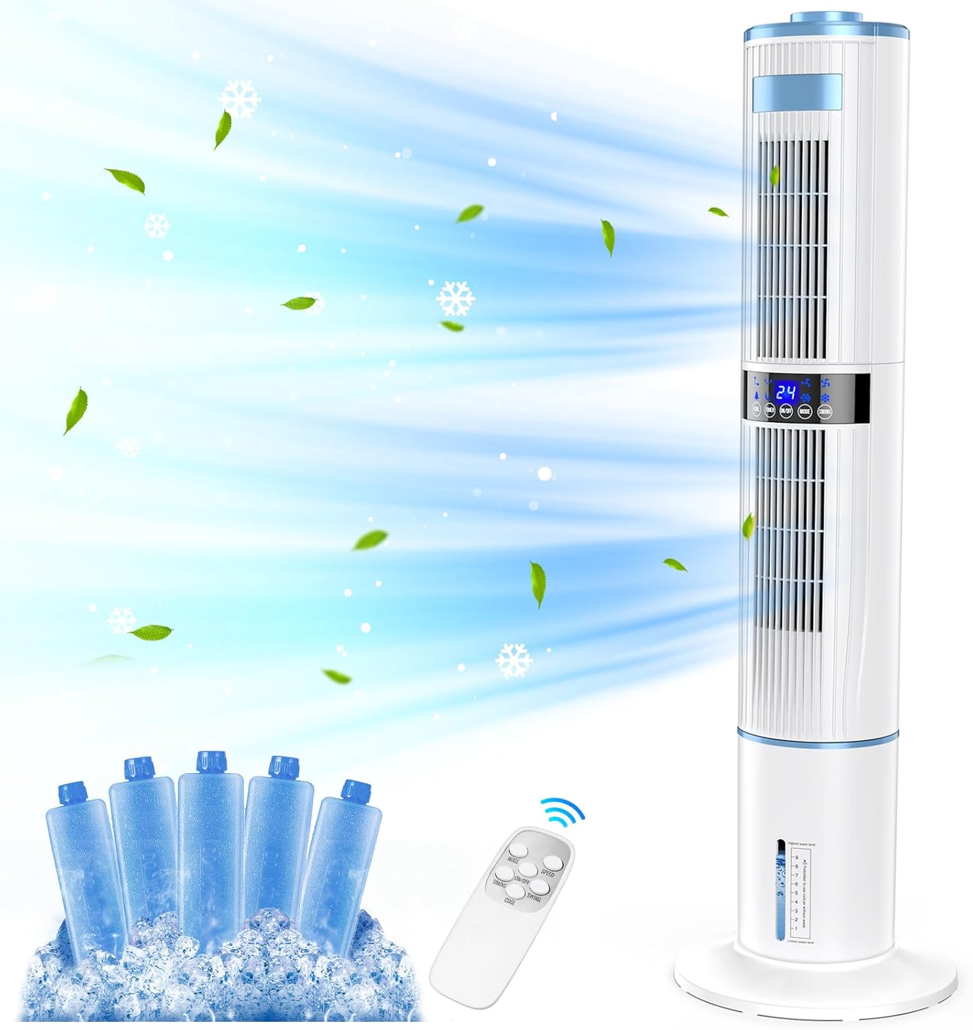 Lofrritp Climatiseur Mobile Silencieux Portable,Rafraîchisseur d'air 360°Oscillation,24H Minuteries,65W,3 Vitesses,4 Modes,avec Télécommande pour Chambre,Bureau,Cuisine