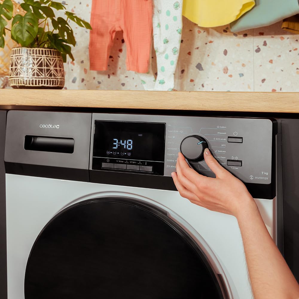 Cecotec Lavadora 8 Kg Carga Frontal Bolero Dresscode 8500 Inverter A. 1900 W, 1400 rpm, Motor Inverter Plus, Bajo Consumo, 16 Programas, SteamMax, Delay Start, Blanco