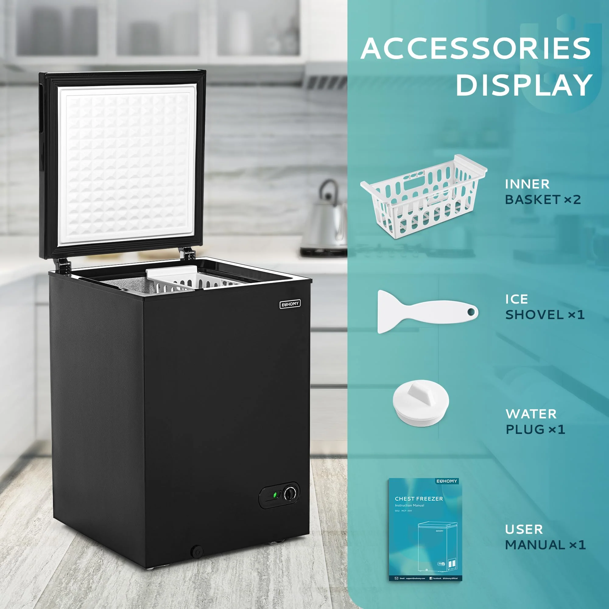EUHOMY 3.5 Cu.Ft Chest Freezer with Removable Basket