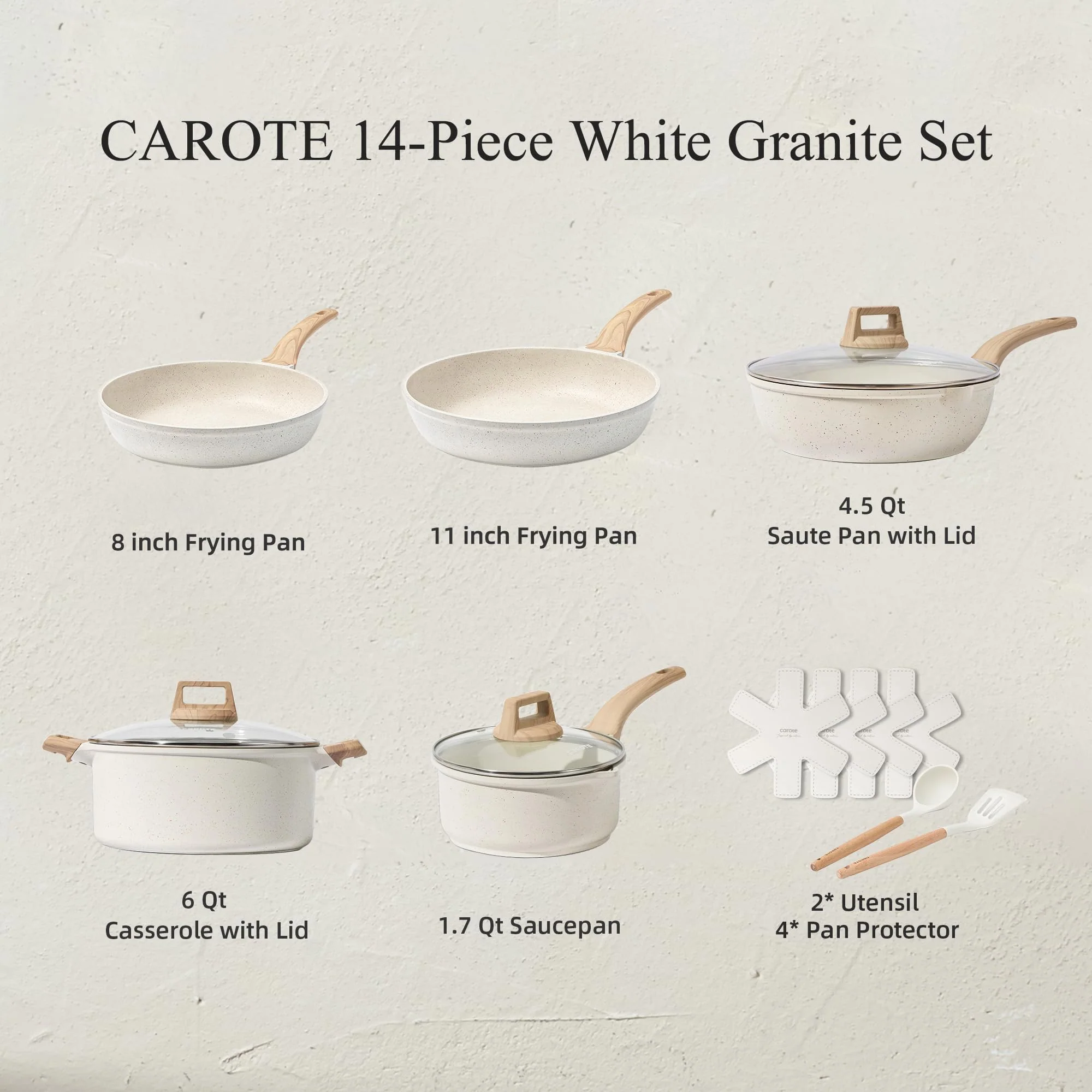 CAROTE 14 Pcs Pots and Pans Set, Nonstick Cookware Set