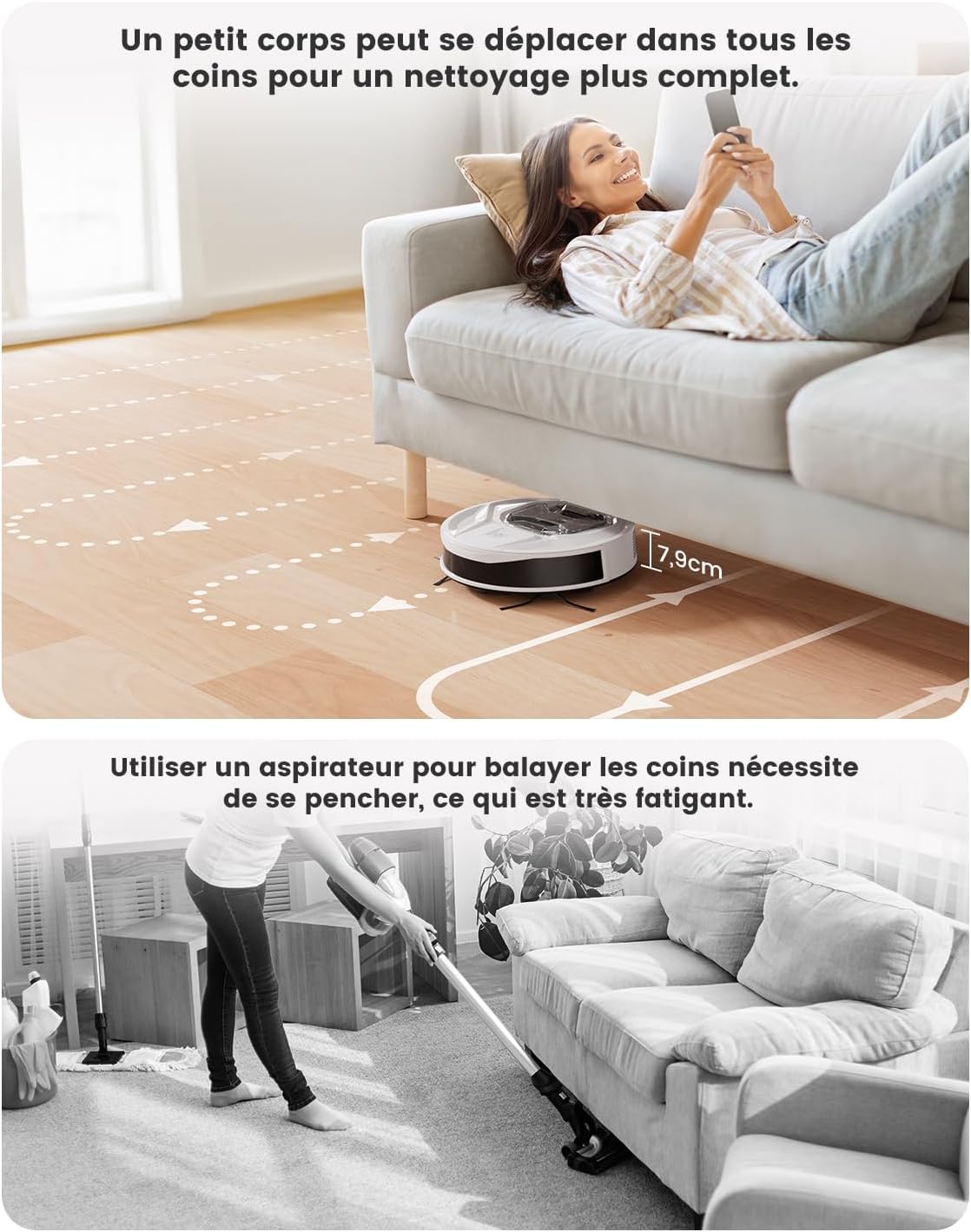 Lefant Aspirateur Robot, Robot Aspirateur 4500Pa Puissance d'Aspiration, Évitement Précis des Obstacles, Anti-Enchevêtrement Idéal pour Les Poils d'animaux, Cheveux et Sols Durs,Contrôle par App/Alexa