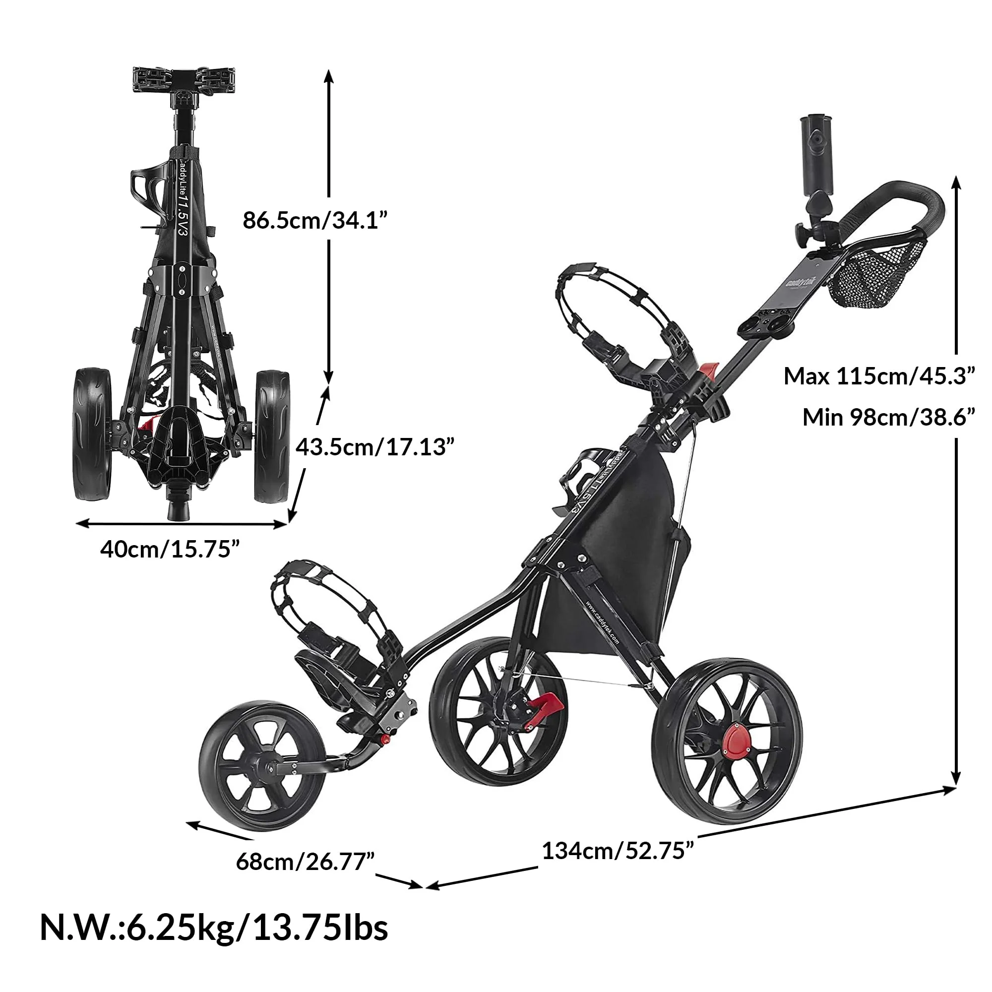 CaddyTek CaddyLite 11.5 V3 3 Wheel Golf Push Cart