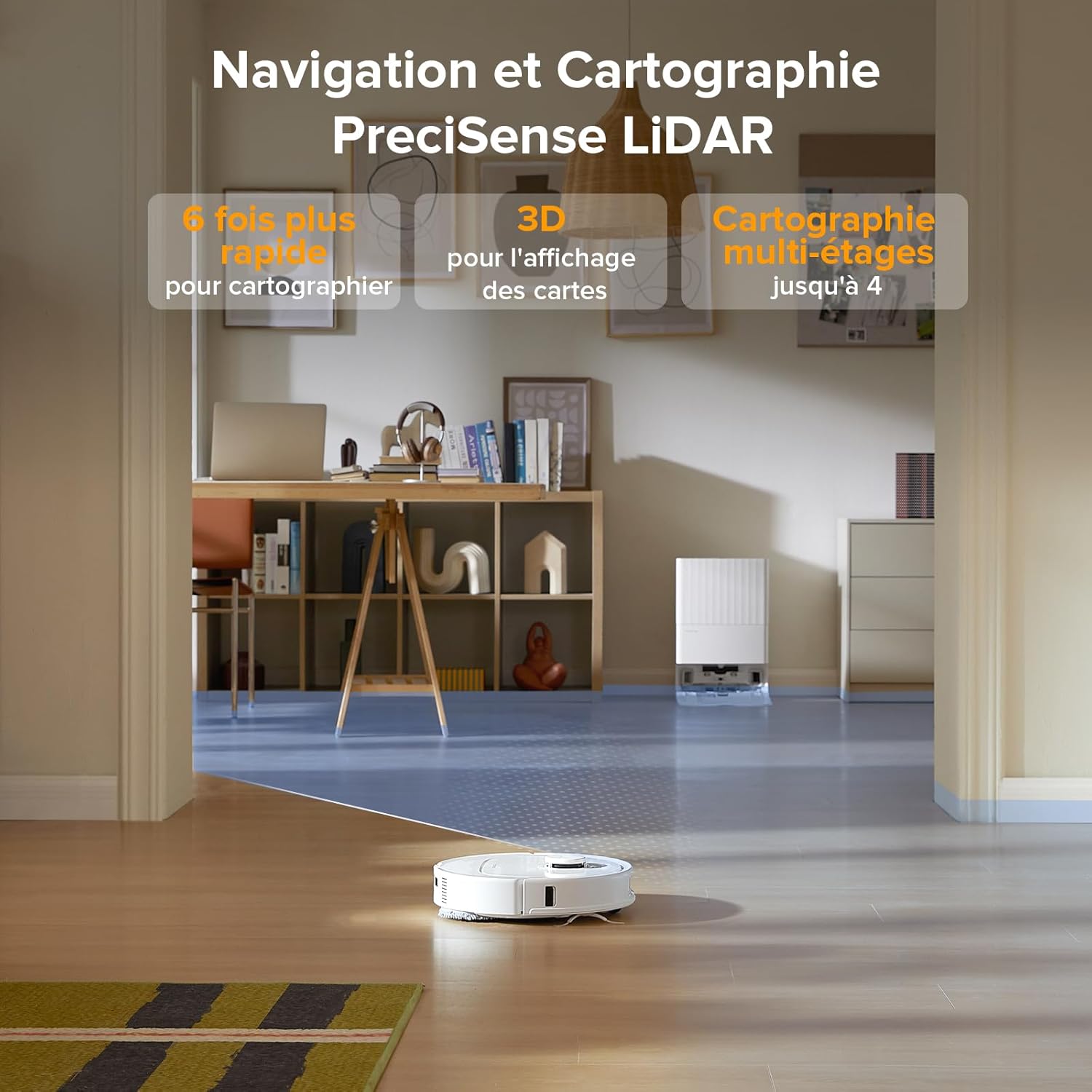 roborock QV 35A Aspirateur Robot Laveur, 8000Pa HyperForce, Station Multifonctionnelle, Serpillière Rotative 200 TR/Min & Relevable 10mm, Anti-enchevêtrement, Évitement d'obstacles, Cartographie, APP