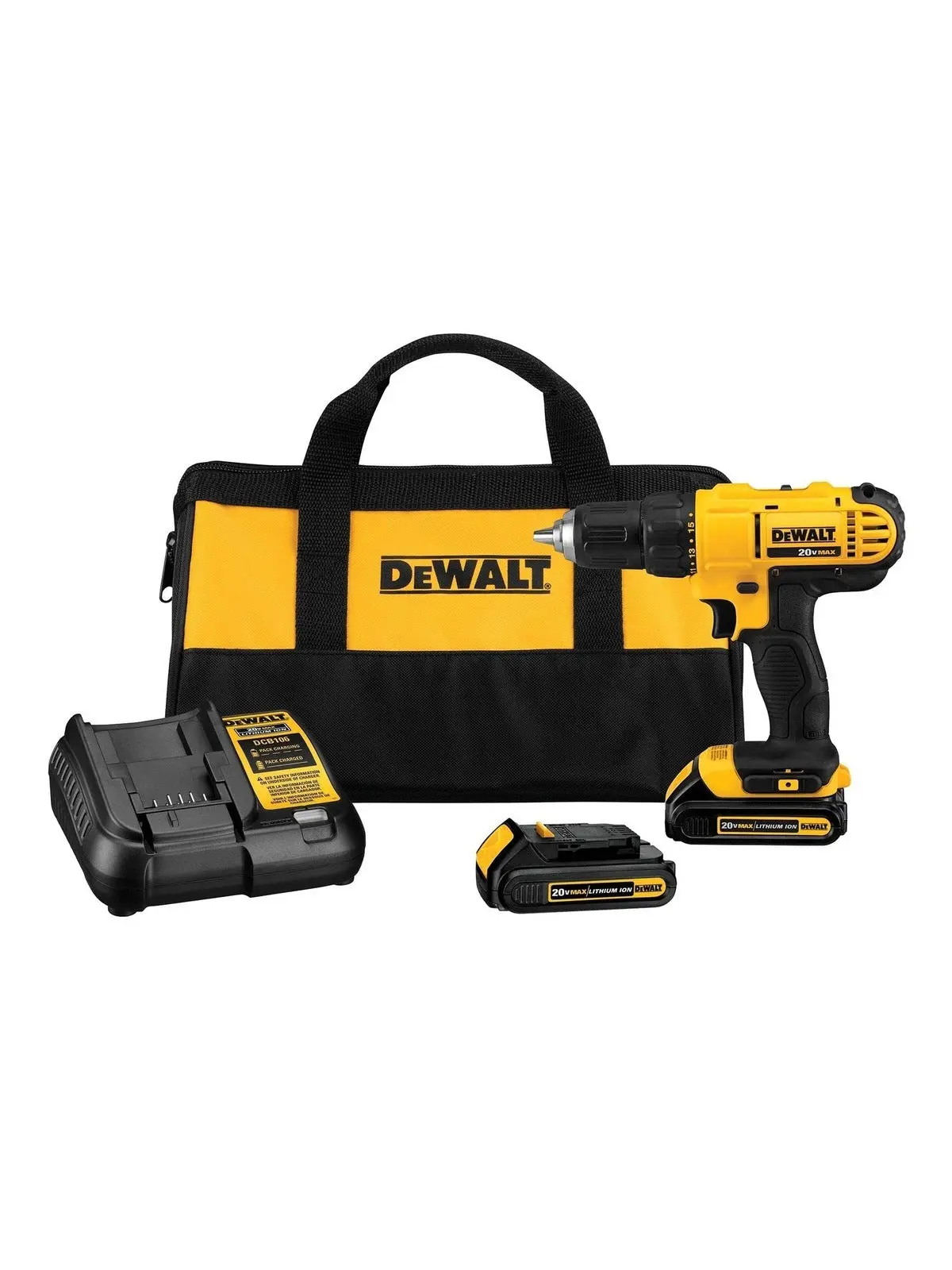 DEWALT 20V Max Cordless Drill/Driver Kit, Compact, 1/2-Inch (DCD771C2), Yellow