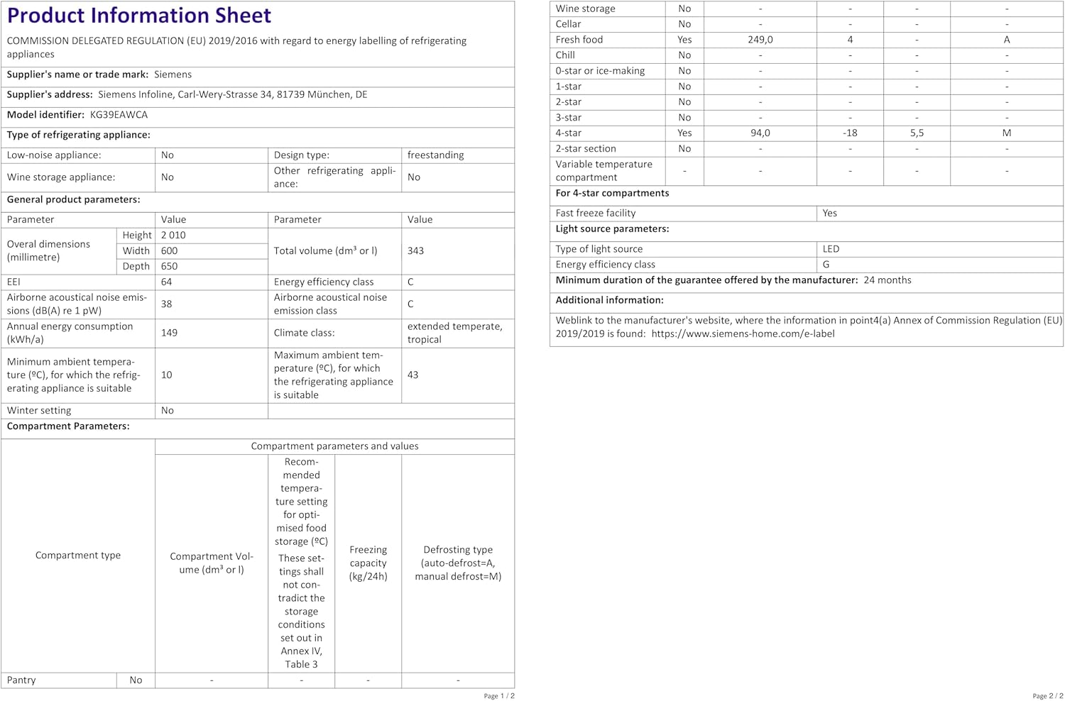 SIEMENS Réfrigérateur congélateur bas KG 39 EAI CA