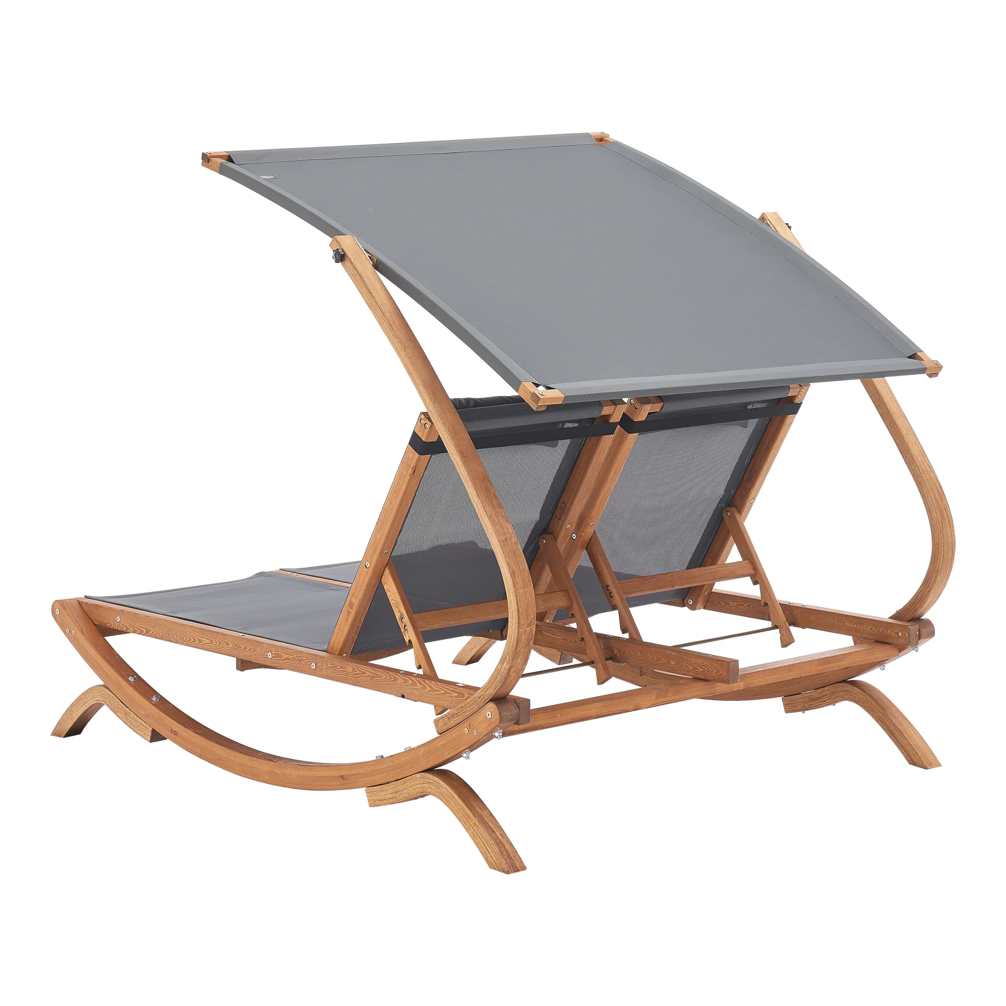 Transat bain de soleil à double couchage en textile et mélèze 197 x 156 x 144 cm 03_0006419