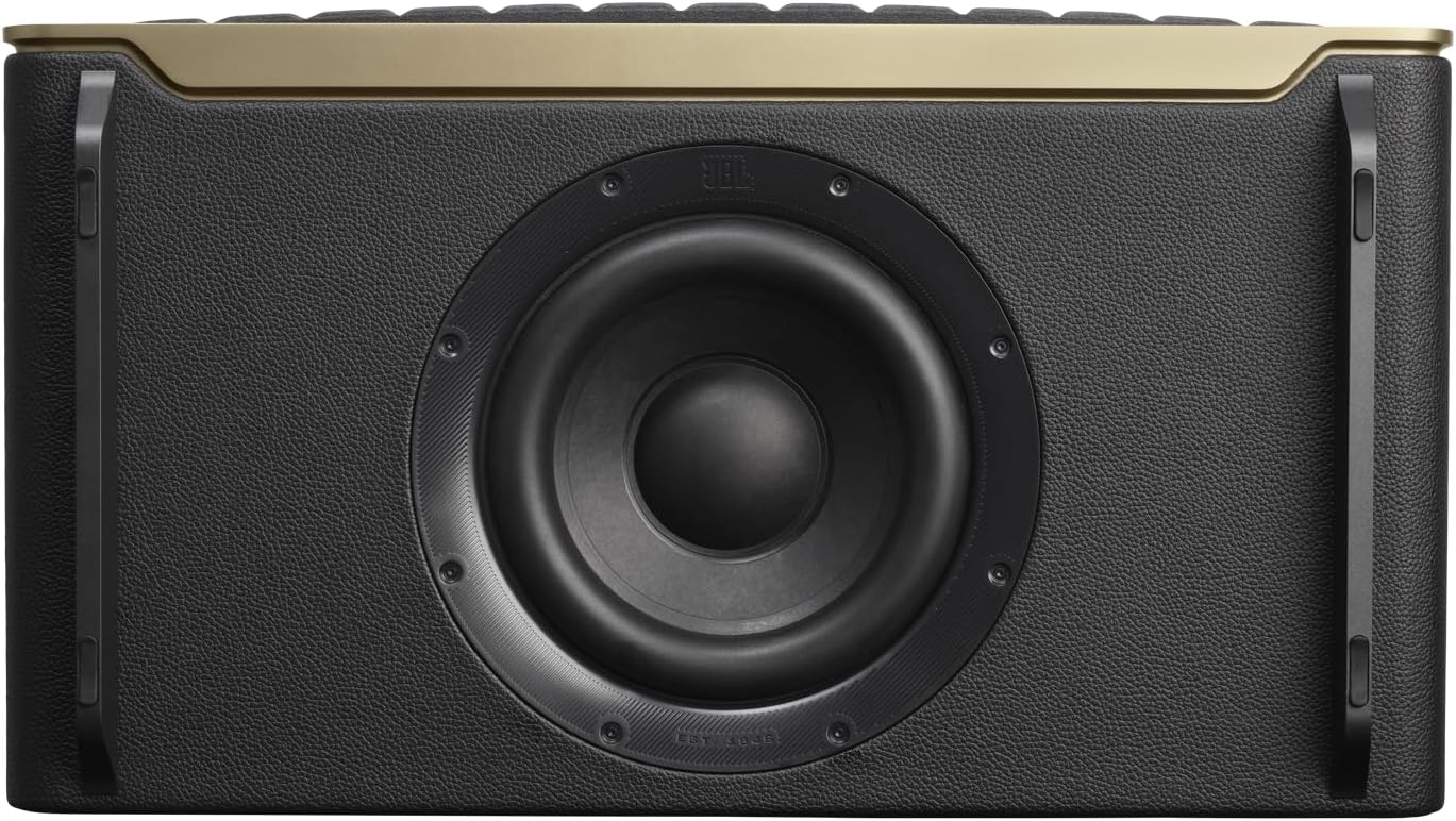 JBL Authentics 200 Enceinte Smart Home avec Wi-Fi, Bluetooth et assistants vocaux, design rétro, noire, Prise européenne (Type C)