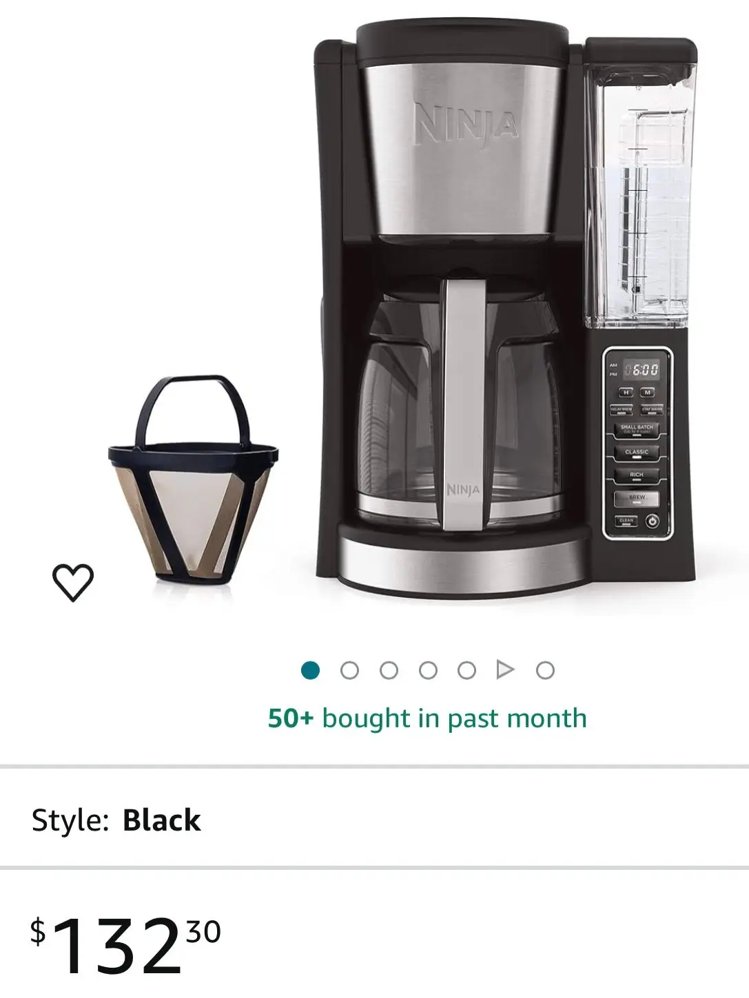 Ninja 12-Cup Programmable Coffee Maker with Classic and Rich Brews, 60 oz. Water Reservoir, and Thermal Flavor Extraction (CE201), Black/Stainless Steel