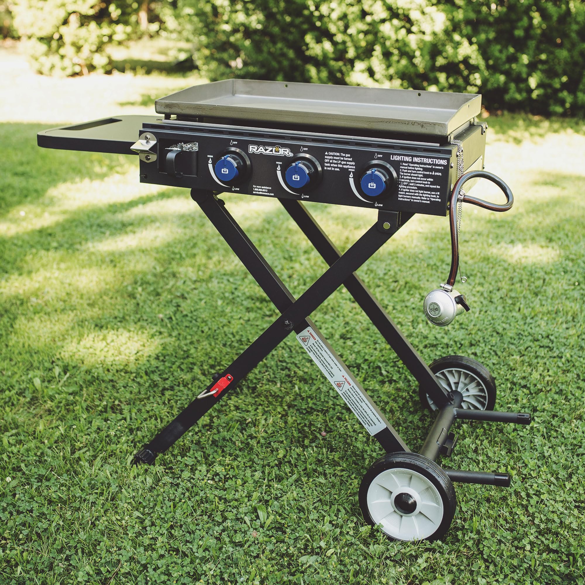 Razor Griddle Gas Grill & Griddle for Backyard Cooking and Camping, Portable Grill with Cart & Side Shelf