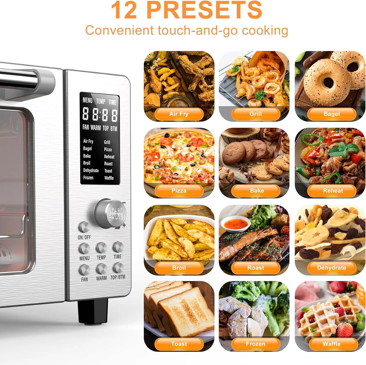 Nuwave Bravo 12-in-1 Air Fryer Toaster Oven Combo, Airfryer Convection Oven Countertop, 1800 Watts, 21-Qt Capacity, 50°-450°F Temp Controls, 65 Recipes & 4 Accessories, Silver- Stainless Steel