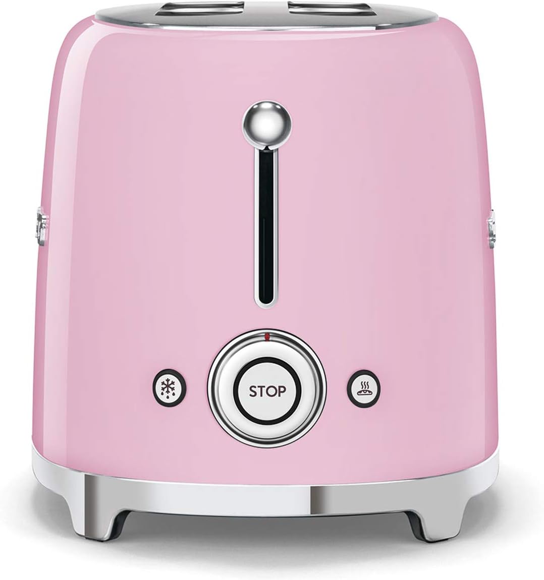 Smeg, Grille-pain 2 Tranches TSF01UJEU, 2 Fentes 36 mm, 6 Niveaux de Brunissage, Fonction Chauffage, Décongélation et Bagel, Éjection Automatique du Pain, Ramasse Miettes, 950 W, Royaume-Uni