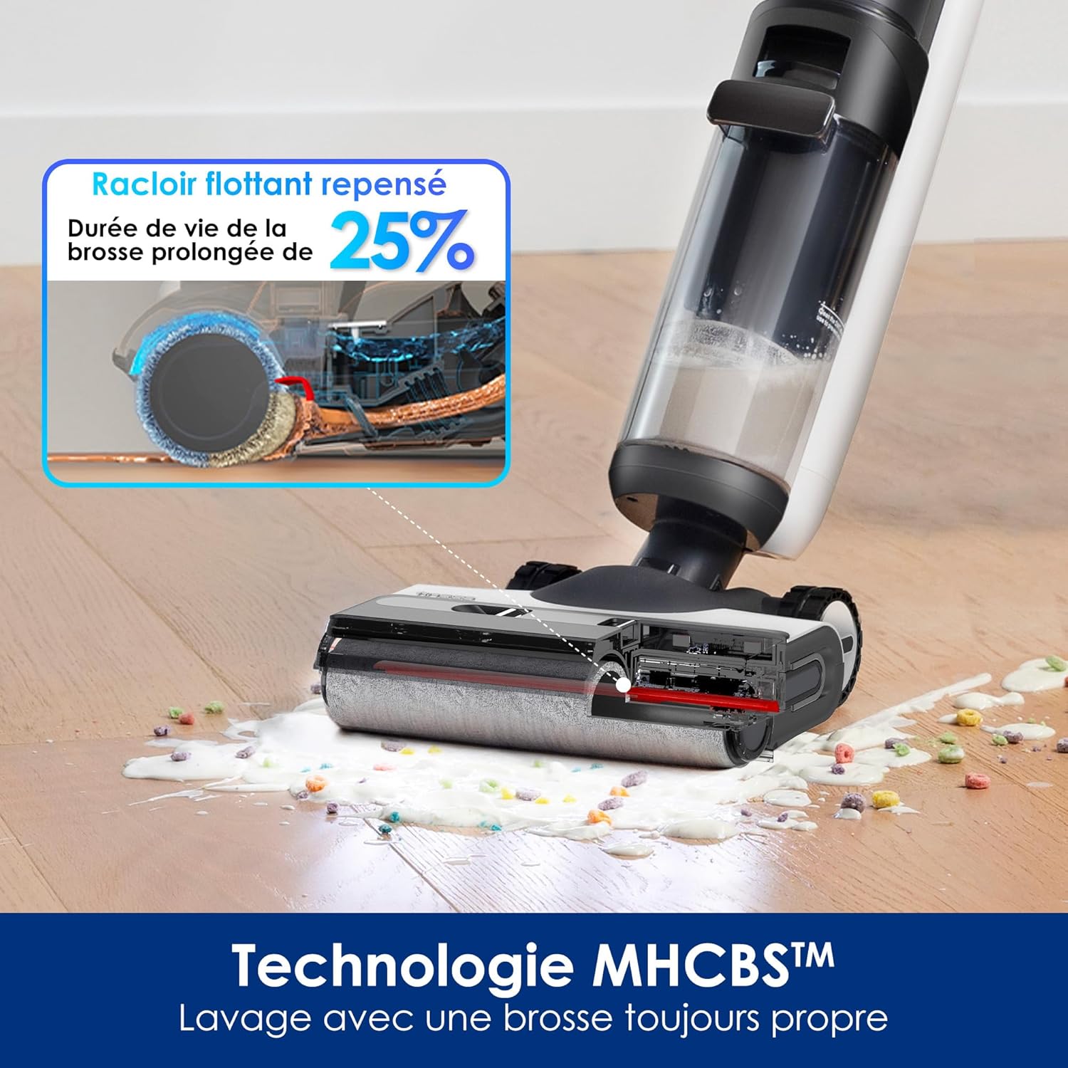 Tineco Floor One S7 Pro/S7 Series Aspirateur Laveur Sec Et Humide Intelligent sans Fil pour Sols Durs, Écran Digital LED, Grande Autonomie, Parfait pour Les Tâches Tenaces et Les Poils d’Animaux