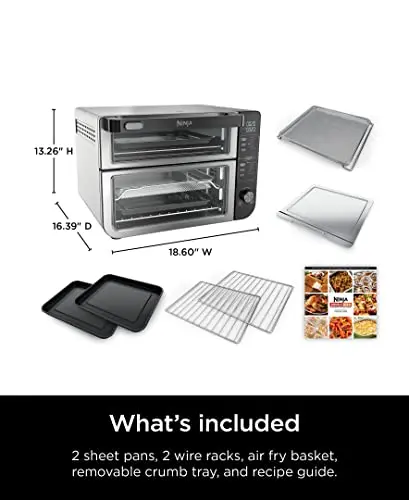 Ninja DCT401 12-in-1 Double Oven with FlexDoor, FlavorSeal & Smart Finish, Rapid Top Convection and Air Fry Bottom , Bake, Roast, Toast, Air Fry, Pizza and More, Stainless Steel