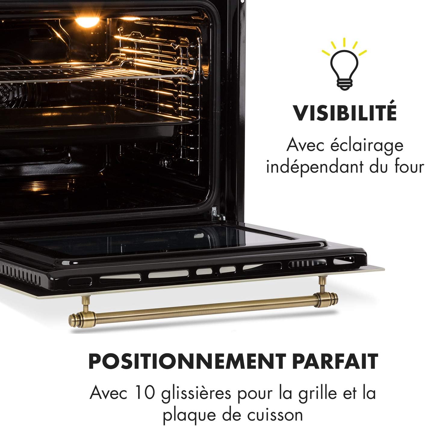 KLARSTEIN Victoria four encastré - four encastrable, four électrique encastrable, 9 fonctions, minuterie, 50-250°C, 70L, 10 positions pour plaques, porte amovible nettoyage facile, éclairage, ivoire