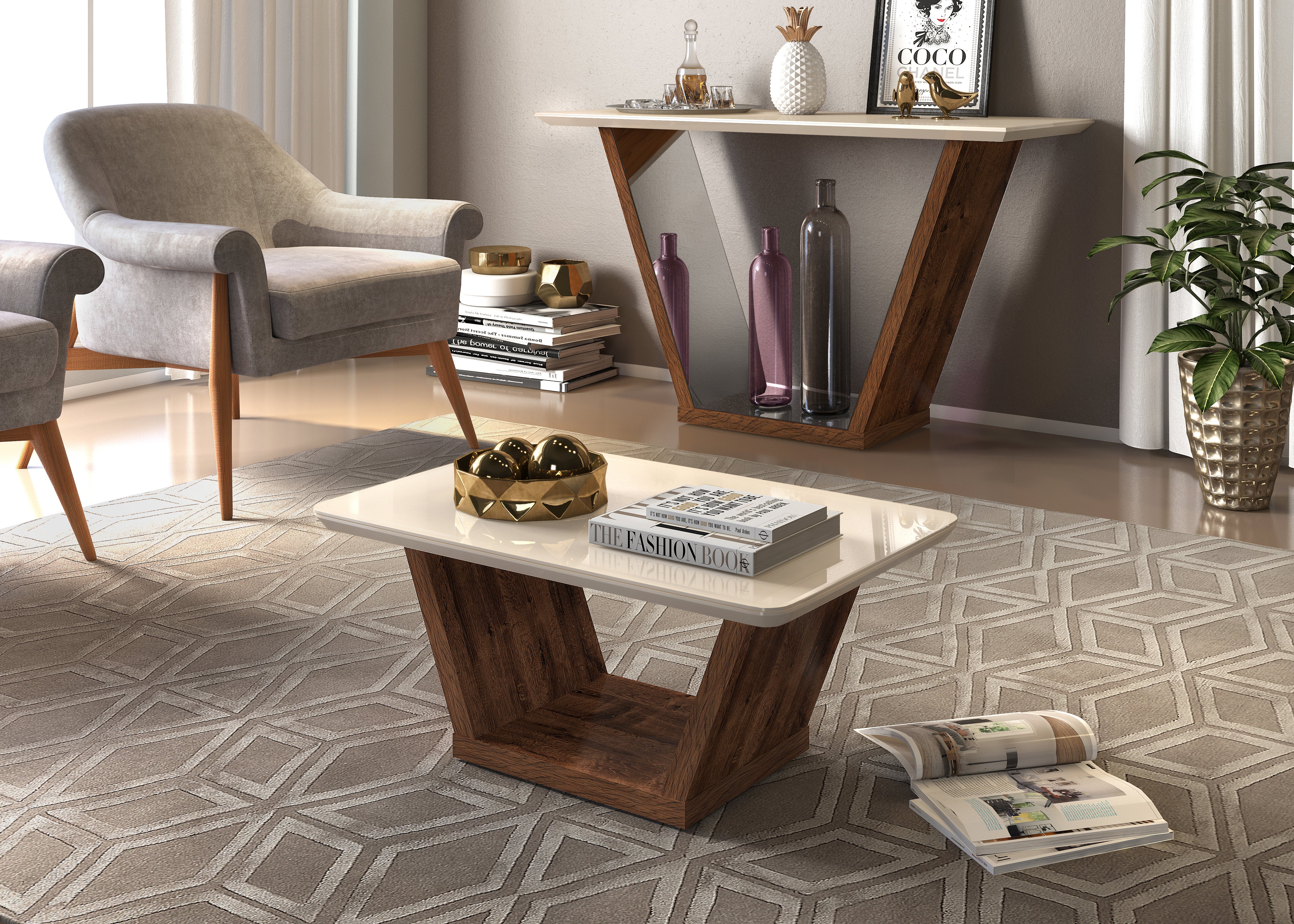 TABLE CENTRALE DJ FRATELLO RUSTICO MALBEC/OFF WHITE * 19 825.146