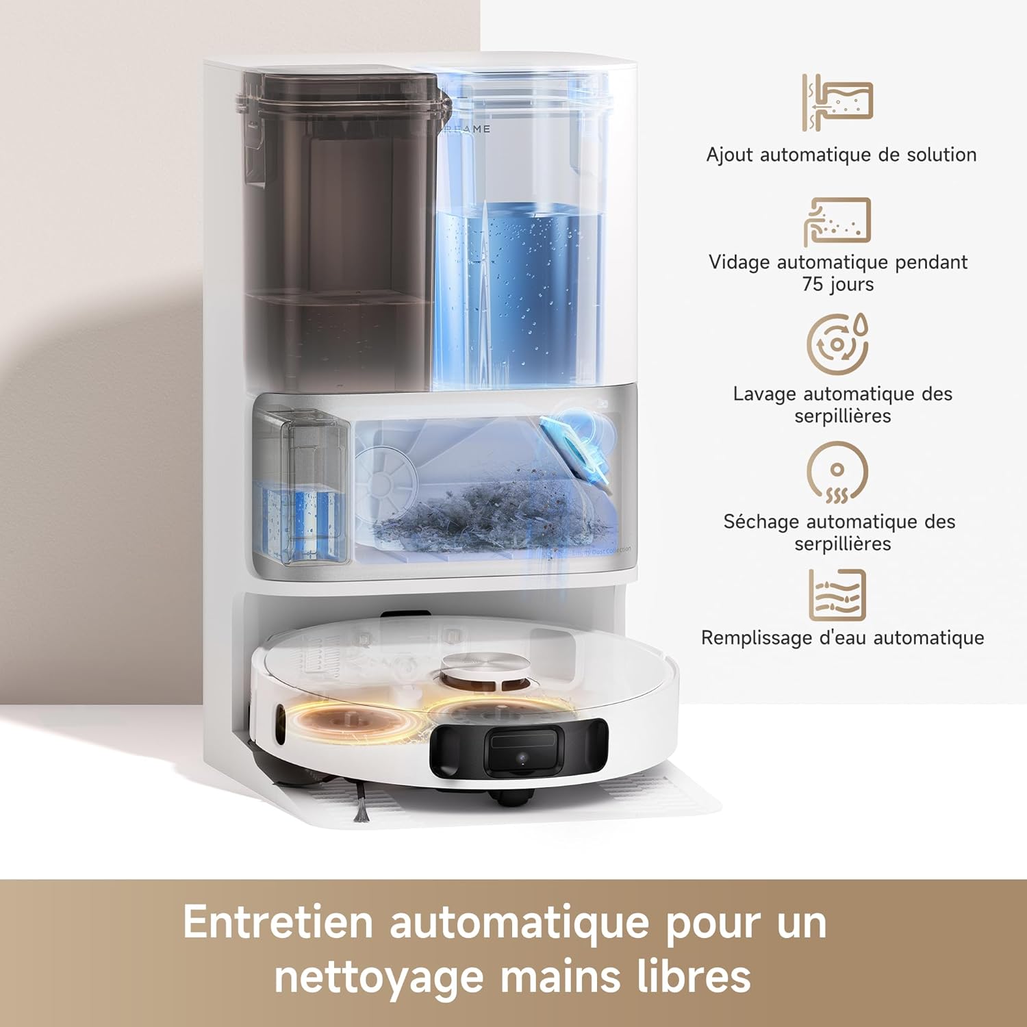 DREAME L10s Ultra Gen 2 Robot Aspirateur Laveur 10 000 Pa, Technologie MopExtend RoboSwing, Base Entièrement Automatique, Mode Animaux, 32 réglages de niveau d'eau, Système de lavage des sols DuoScrub