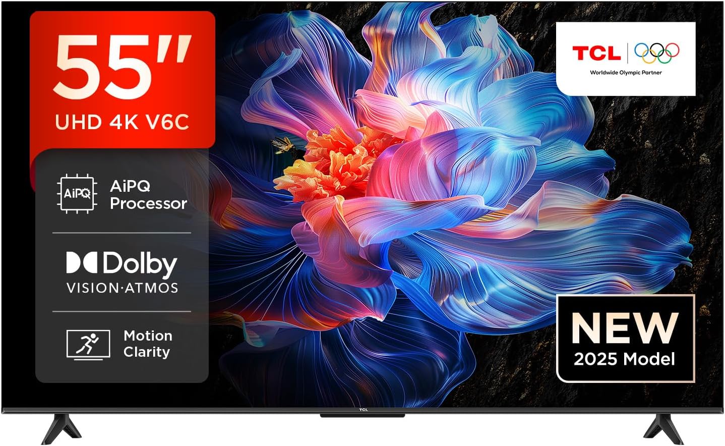 TCL 55V6B 55 Pouces 4K Ultra HD, HDR TV, Smart TV Powered by Google TV (Dolby Audio, Motion Clarity, Voice Control, Compatible avec Google Assistant, Chromecast intégré)