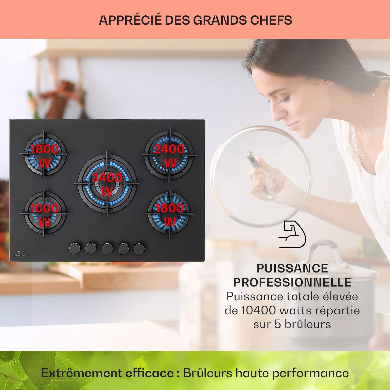 Klarstein Table de Cuisson à Gaz, Plaque de Cuisson Gaz à 4 Brûleurs, Table de Cuisson Electrique à 4 Feux de 8000W, Cuisiniere Gaz, Gaziniere Gaz avec Brûleurs en Acier Inoxydable, Cuisinières GPL