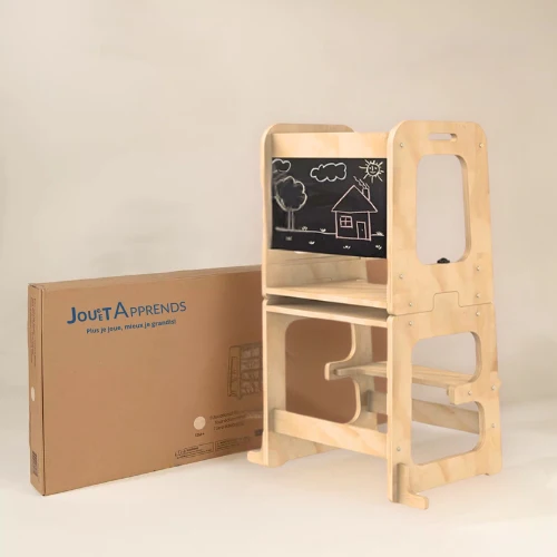 Tour d'observation Montessori - 3 en 1 Ajustable en Hauteur - Tableau dessin - Table d'activités