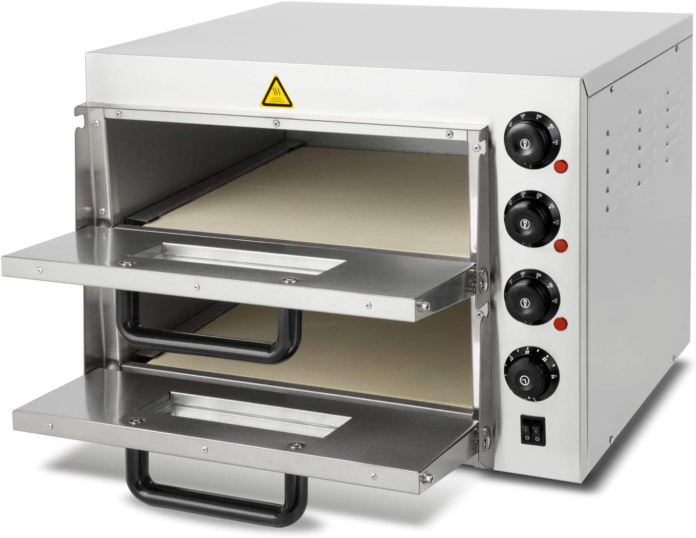 VERTES Four à Pizza électrique, Deux Etages, 3000W, Pierre réfractaire four, Chaleur de voûte et de Sole réglable indépendamment jusqu'à 350°C, Fonction minuterie, four double cavité, Acier INOX