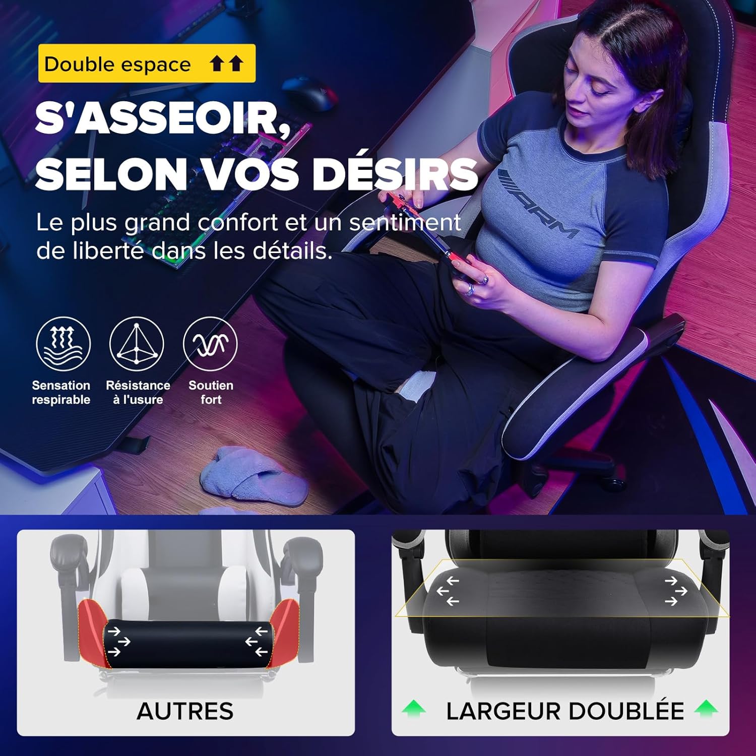 GTPLAYER Chaise Gaming Bureau Ergonomique Fauteuil Gaming Leathaire, accoudoir inclinable, avec Repose-Pieds Noir
