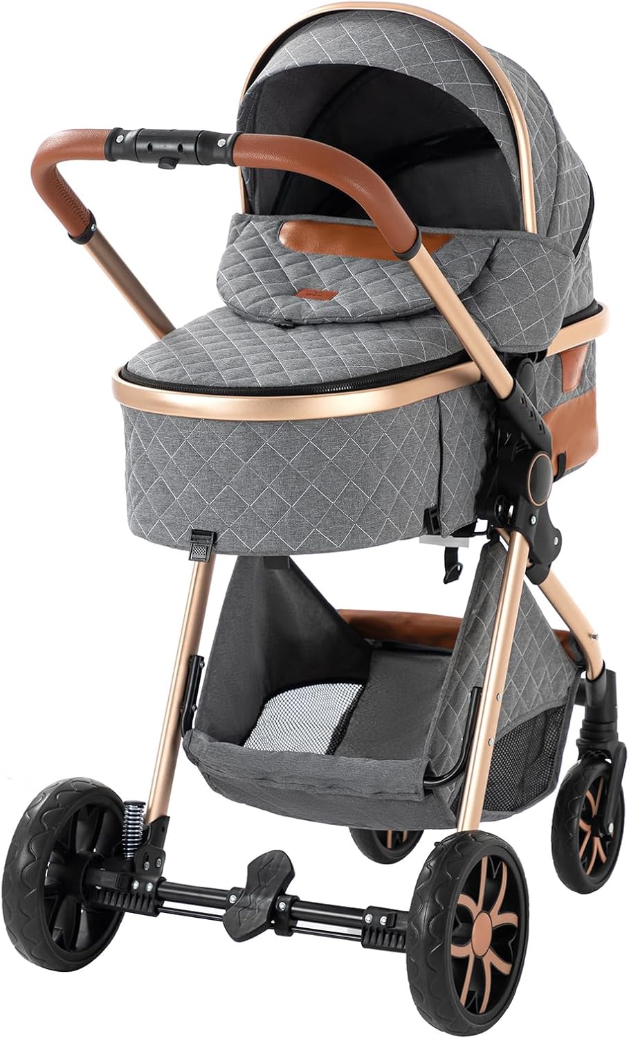 NADDLILY Poussette 3 en 1, Poussette Bebe avec Conception Portable Pliable en Un Clic, Pousette 3 en 1 avec Poussée Réversible Bidirectionnelle, Poussette Canne avec Accessoires (V9 Black)