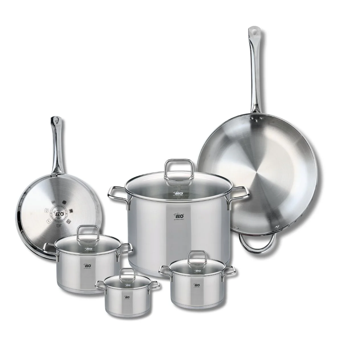 Ensemble de 2 Poêles de cuisson 24 et 32 cm et 4 faitouts 12, 14, 16 et 26 cm Elo Profi Citrin Elo