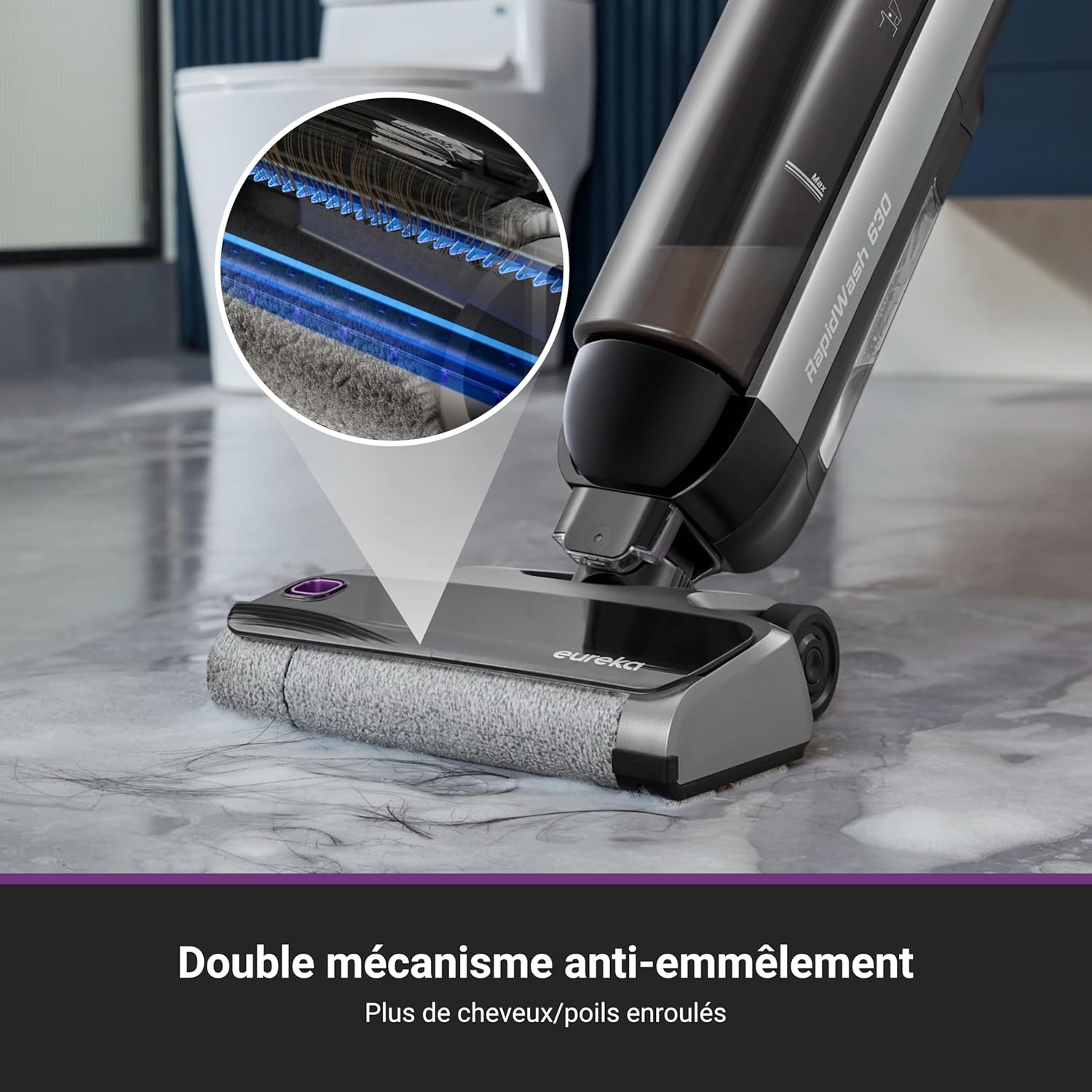 Eureka RapidWash NEW630 Aspirateur Laveur sans Fil,Aspirateur Balai Sec et Humide Inclinaison à 170°,Séchage Air Chaud 60℃,Anti Enchevêtrement,Autonomie 38 Mins,Aspirateur Eau et Poussière Sols Durs
